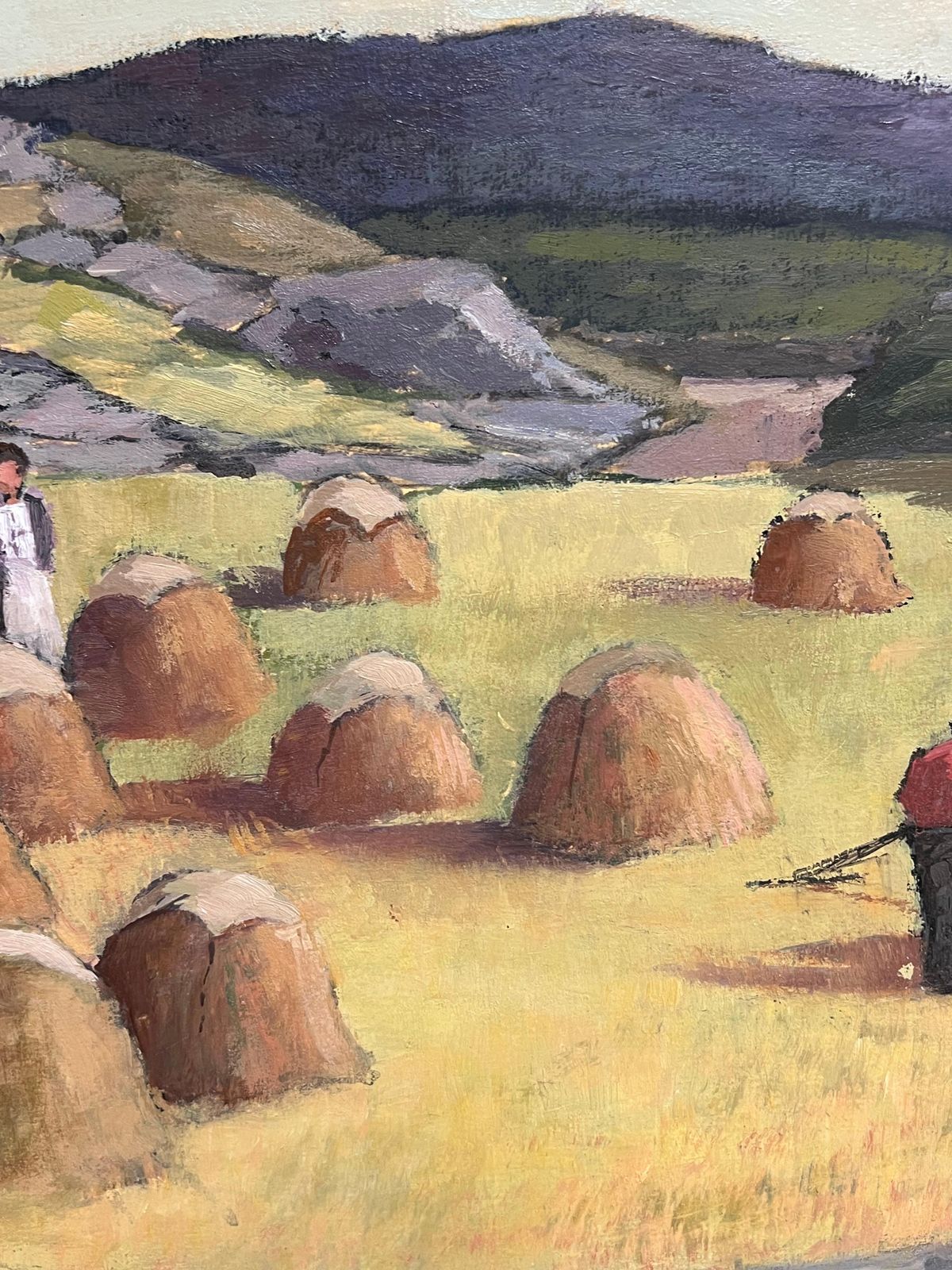 photo for sale Irish School (Late 20th Century)irish Impressionist Oil Painting Haystooks In Landscape Field Harvest Workers