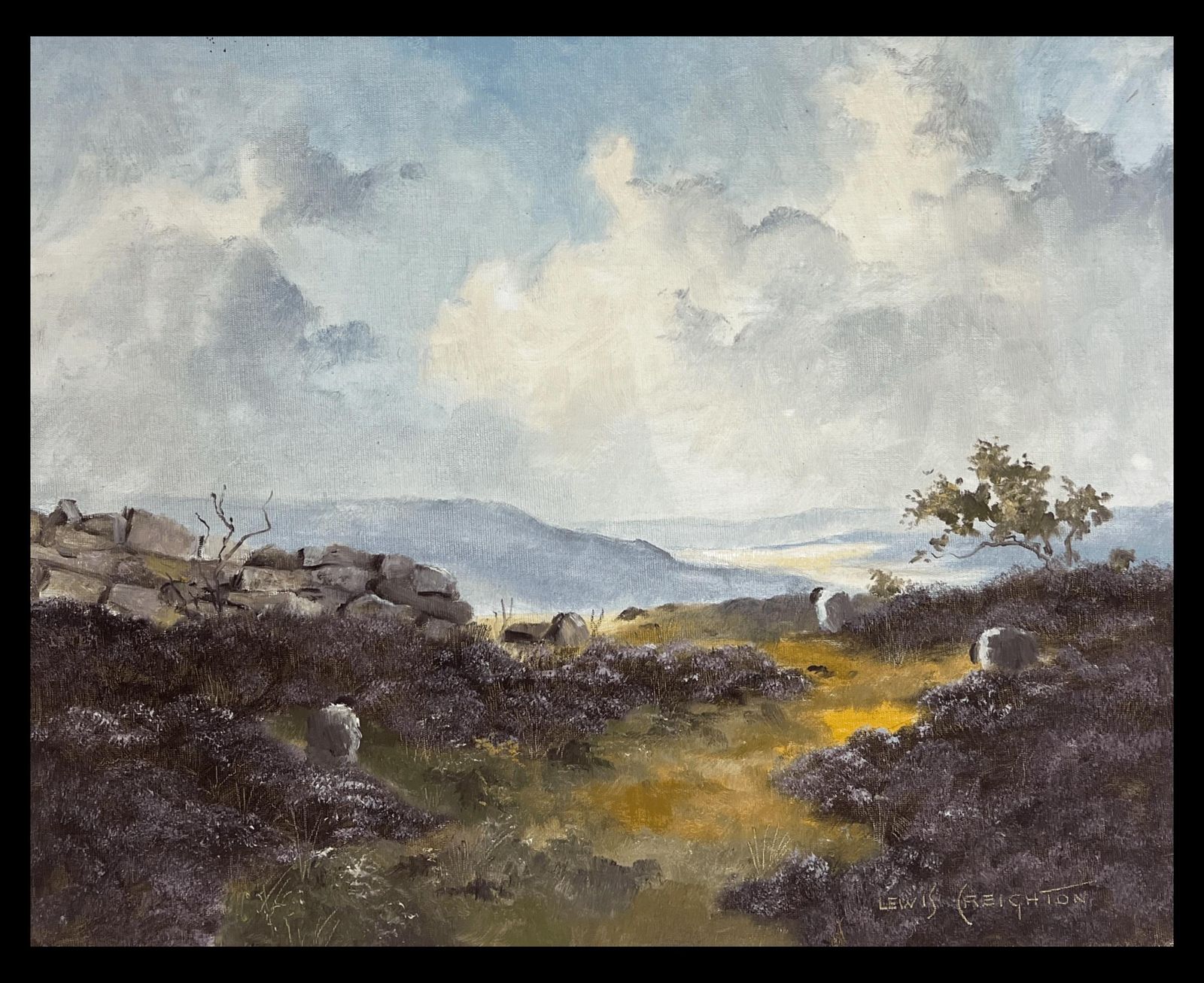 Lewis Creightonwindswept Yorkshire Moors Landscape 20th Century British Impressionist Oil photo furniture