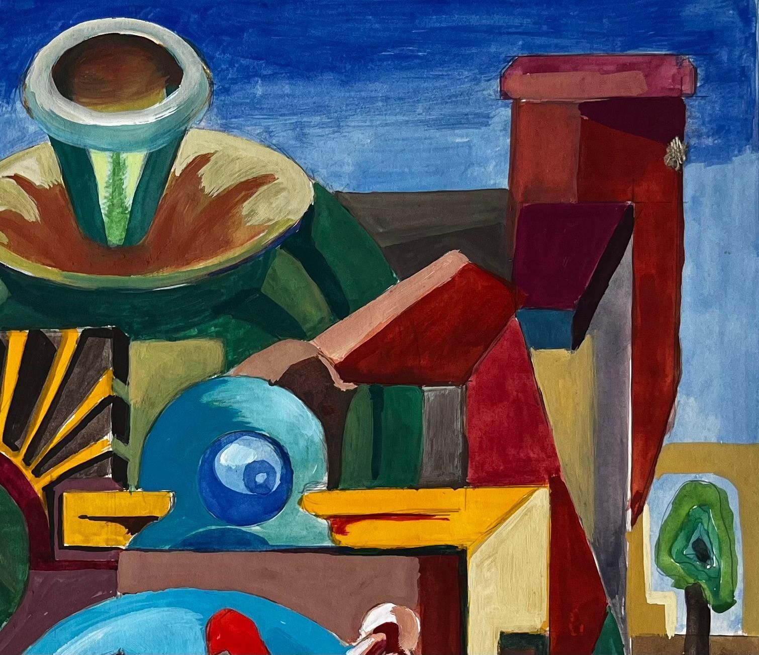 Guy Nicodcubist French Abstract Composition With Geometric Shapes And Blue Sphere photo vinterior