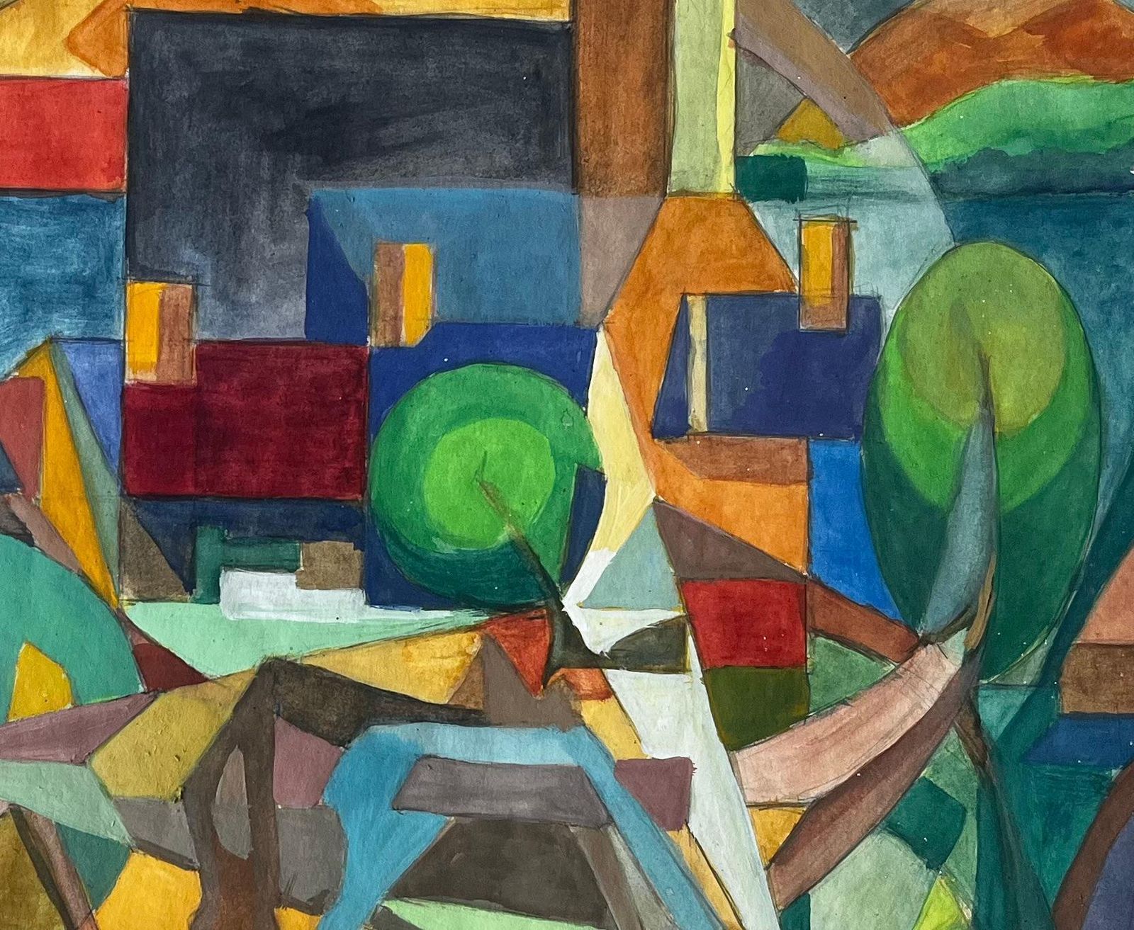 Guy Nicodcubist Gouache French Village Landscape With Trees Houses And Church Tower photo buy