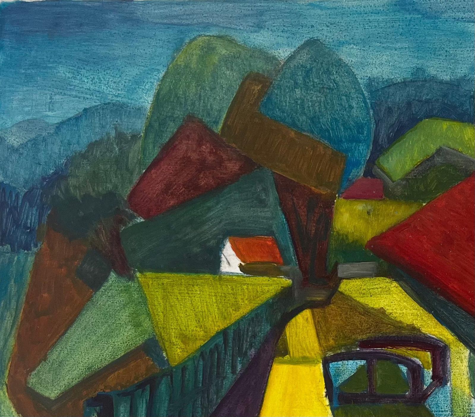 Guy Nicodcubist French Countryside Landscape With Houses Trees And Bridge Modernist photo vinterior