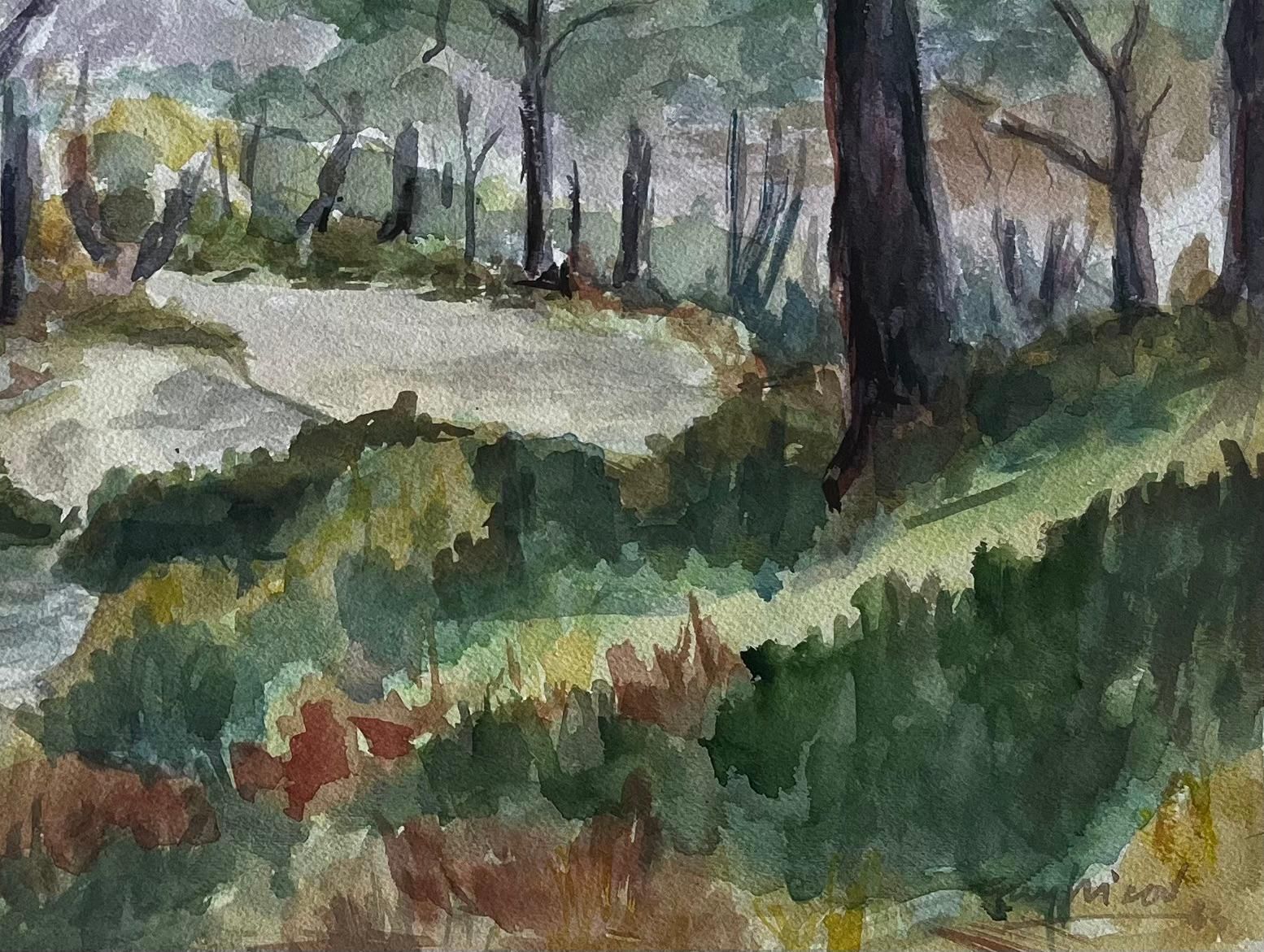 Guy Nicodwoodland Path Among Pines Provence French Landscape Gouache photo for sale