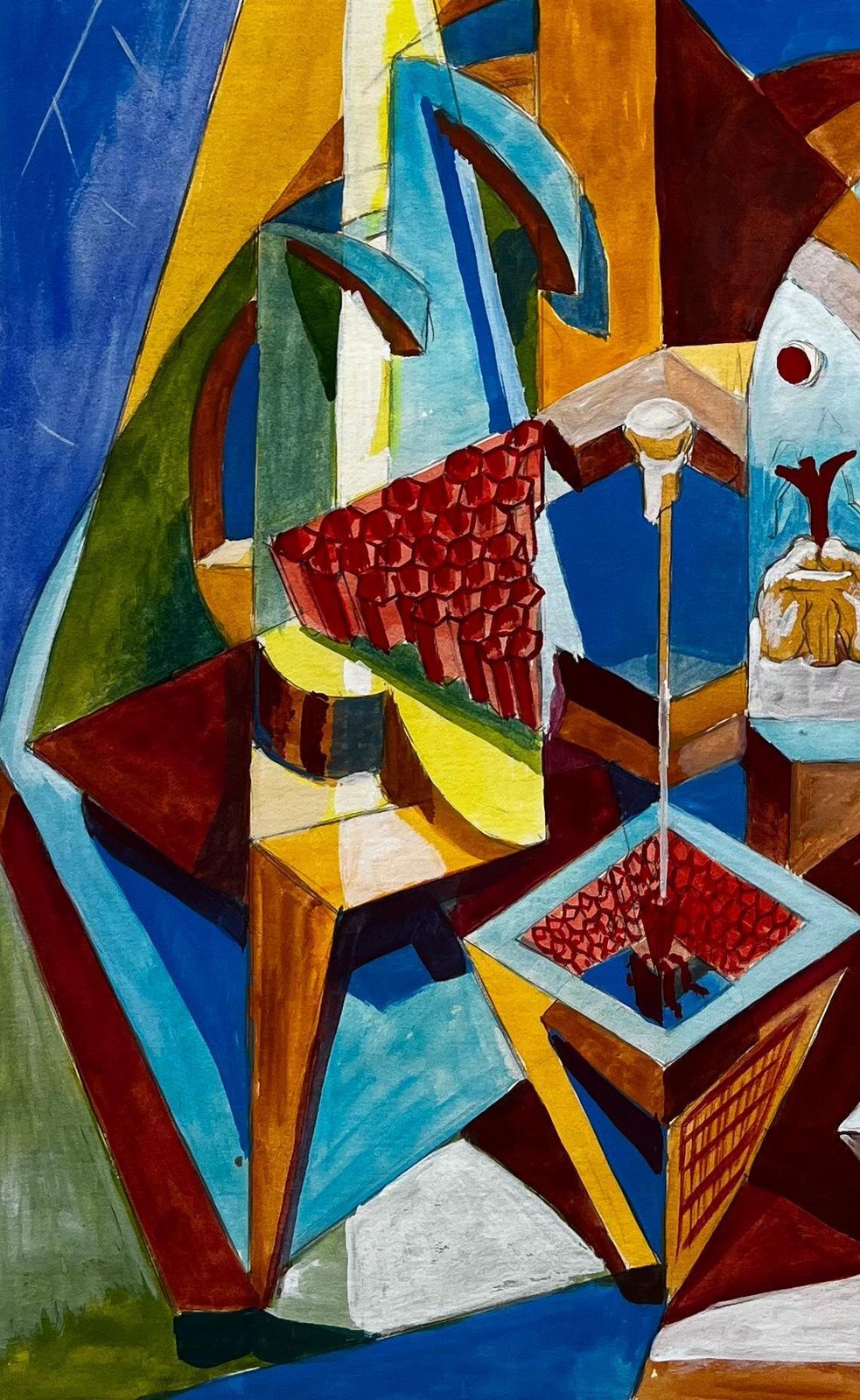 Guy Nicod Cubist Gouache French Still Life With Fruit Bowl And Geometric Shapes photo vinterior