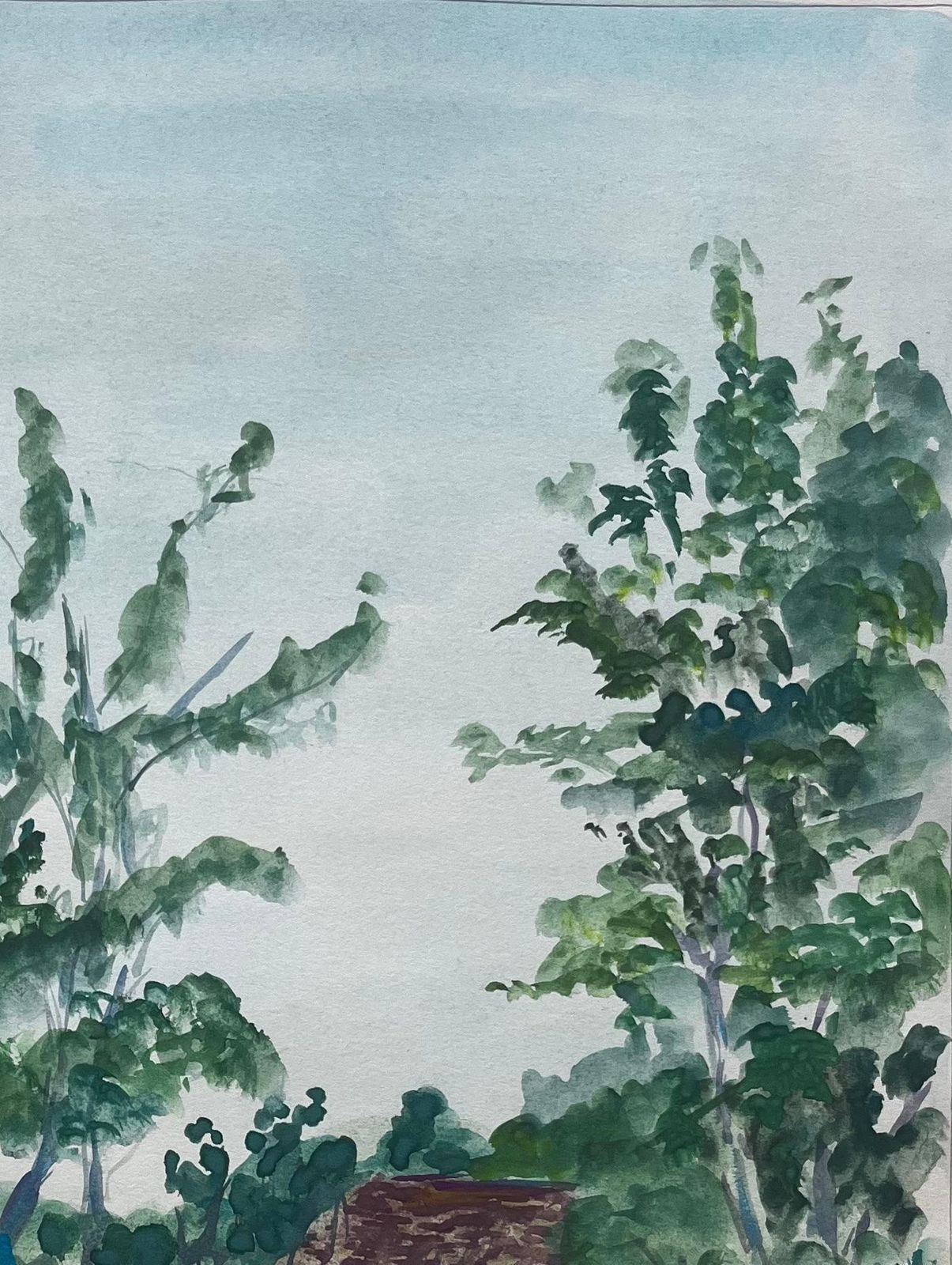 Guy Nicodfrench Countryside Cottage With Trees And Wildflowers Gouache Landscape photo vinterior