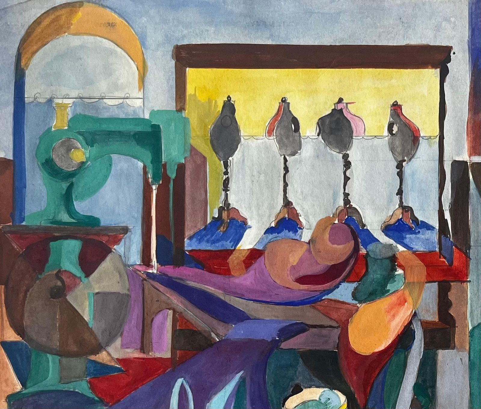Guy Nicod Cubist Artist Studio With Sewing Mannequins Spools Of Thread And Surreal Mirror photo Art