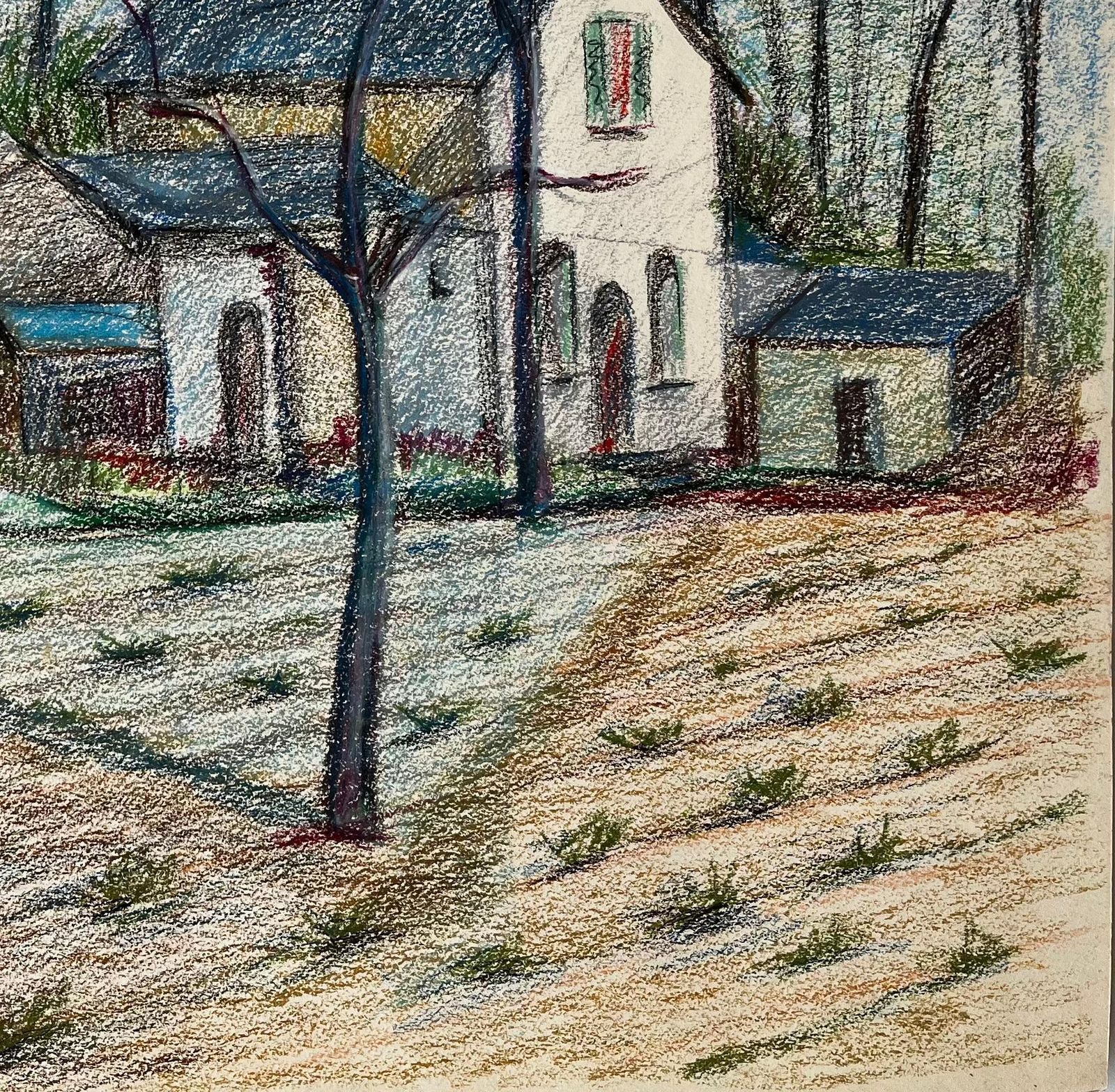 Guy Nicodwhite French Farmhouse Among Bare Trees With Ploughed Field Pastel Drawing photo Art