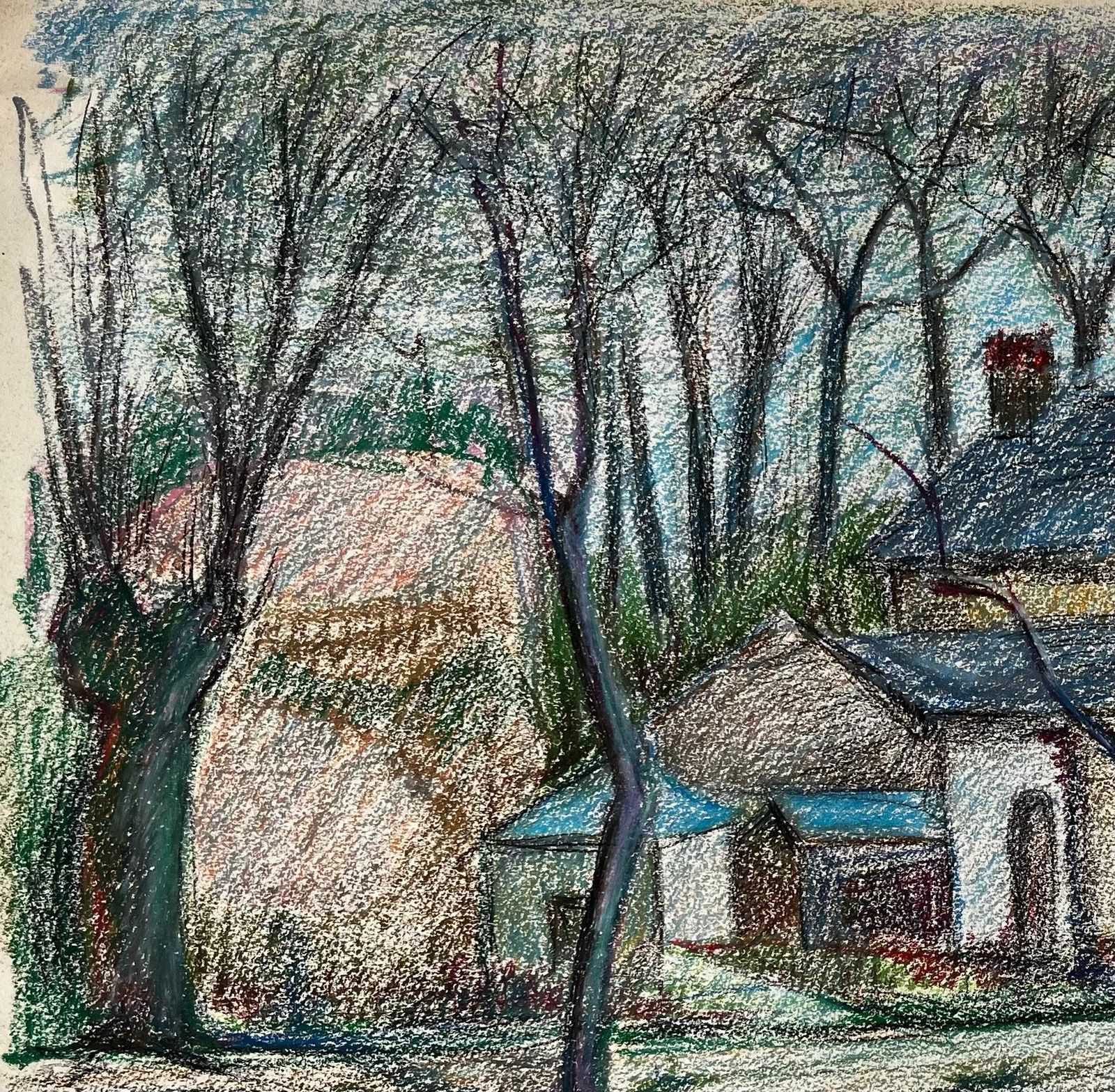 Guy Nicodwhite French Farmhouse Among Bare Trees With Ploughed Field Pastel Drawing photo 621.0