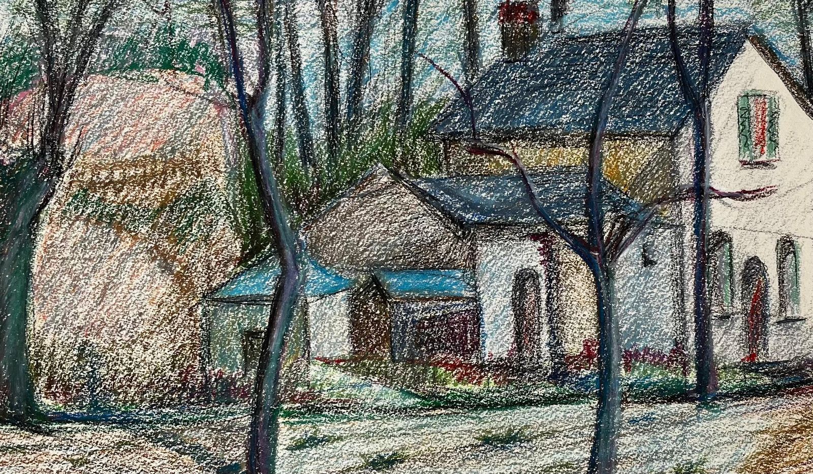 Guy Nicodwhite French Farmhouse Among Bare Trees With Ploughed Field Pastel Drawing photo buy