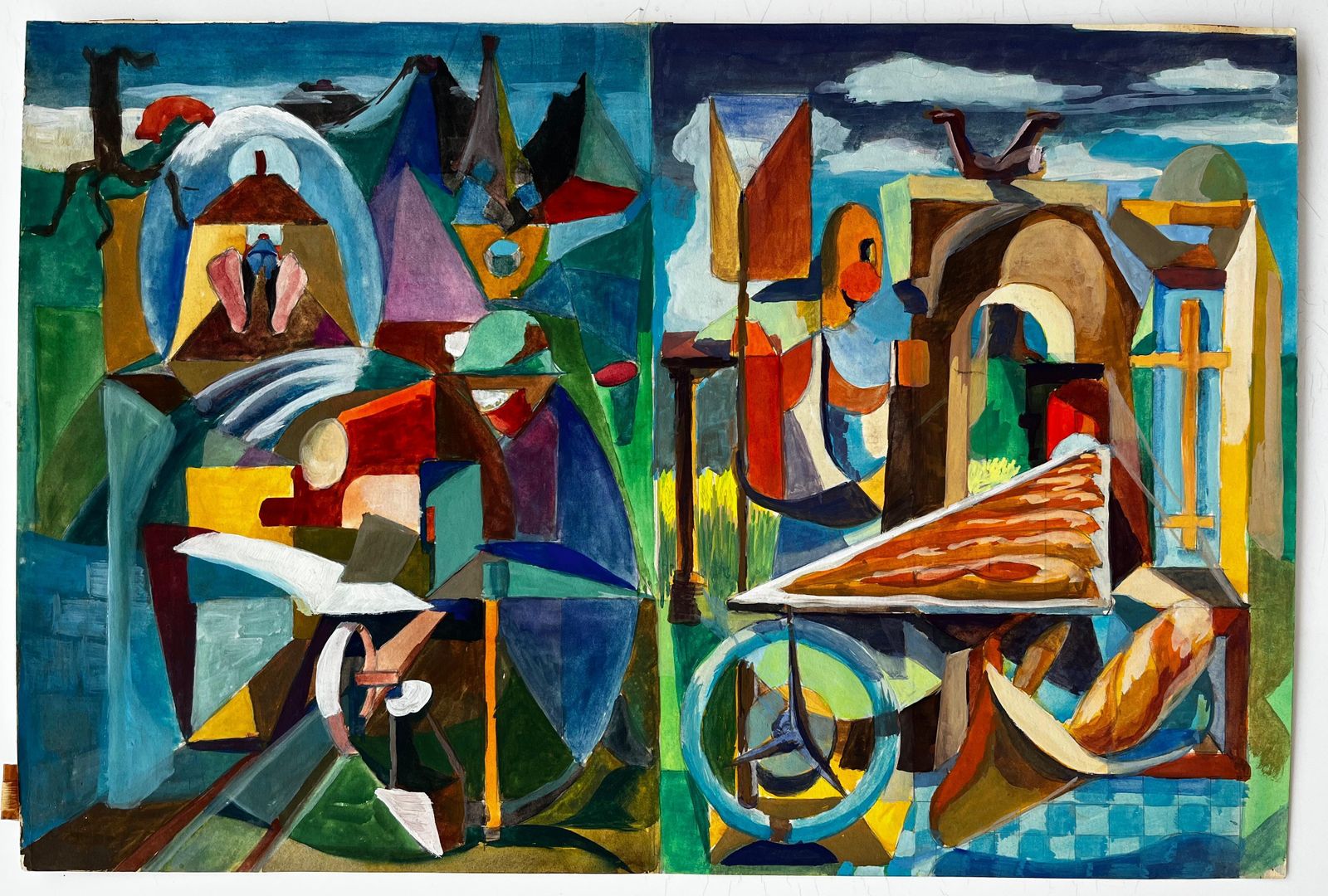 Guy Nicod Cubist Landscape And Architectural Scene With Figures And Arches photo furniture
