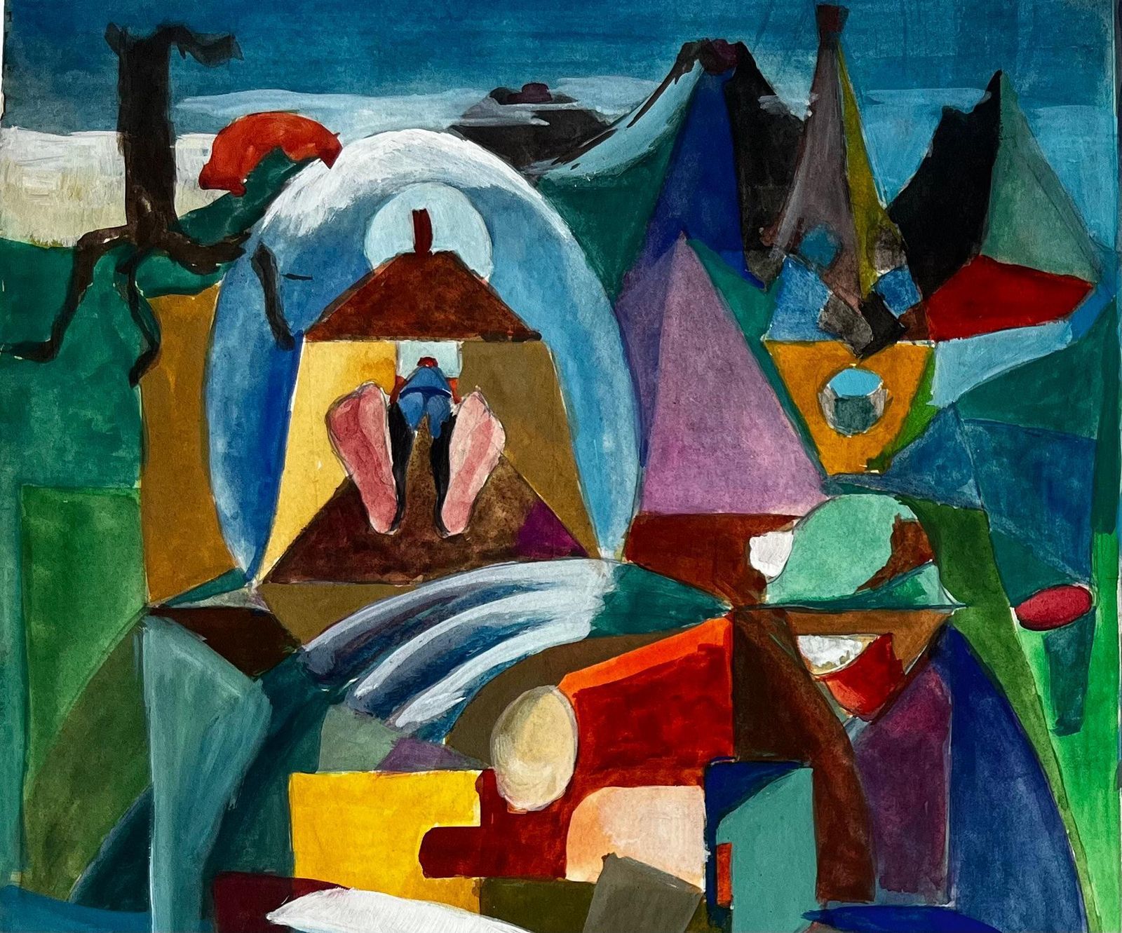 Guy Nicod Cubist Landscape And Architectural Scene With Figures And Arches photo vinterior