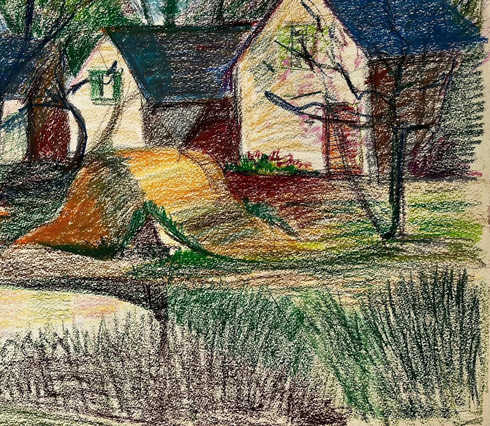 Guy Nicod French Countryside Cottages With Trees And Spring Light Pastel Drawing photo vinterior