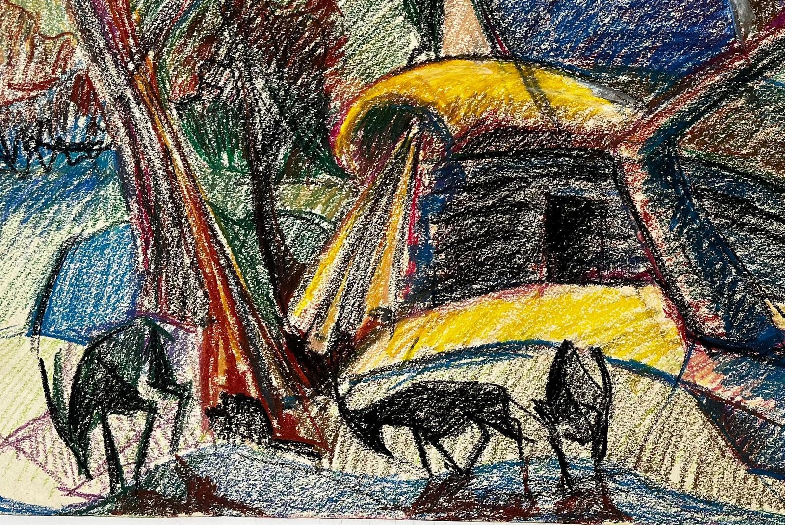 Guy Nicod Modernist French Landscape With Cows Trees And Yellow And Blue Roofs photo vintage