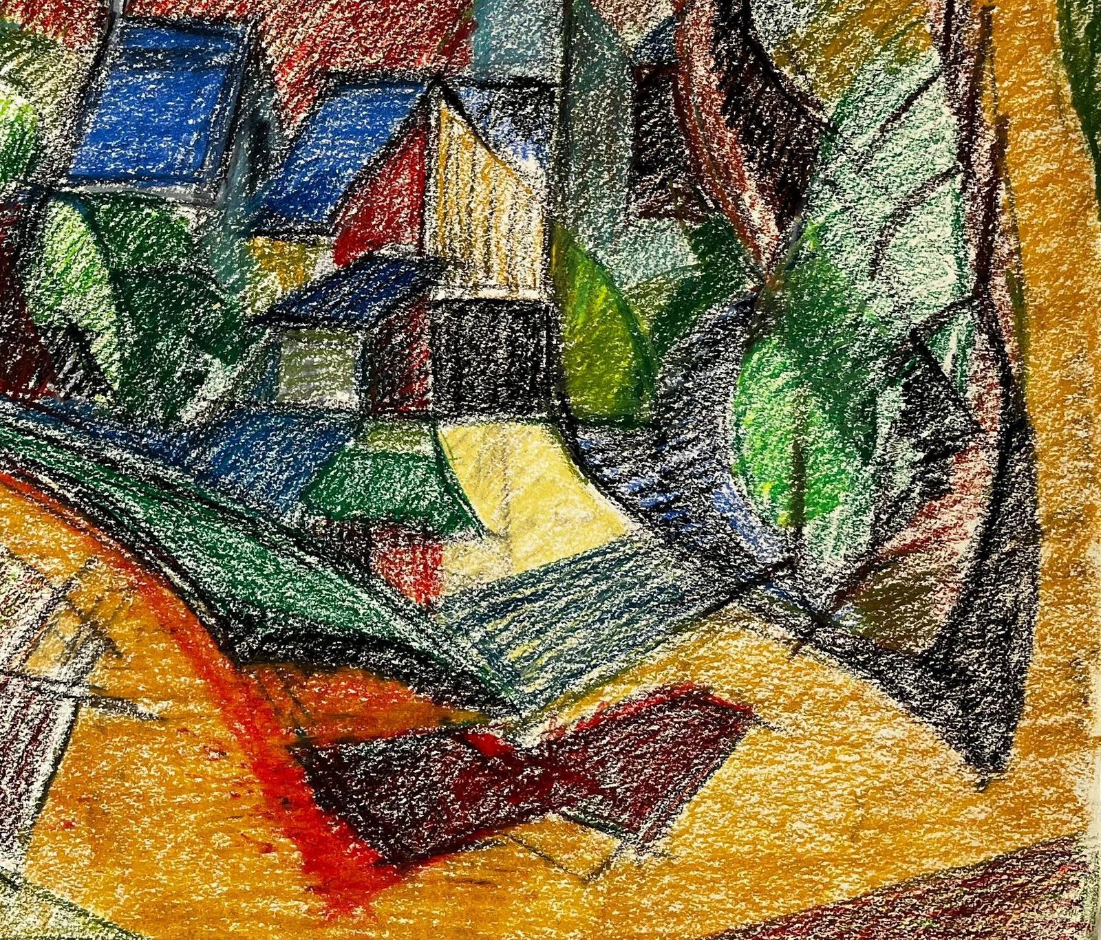 Guy Nicodcubist Village With Red Roofs And Blue Sky French Pastel Drawing photo Art