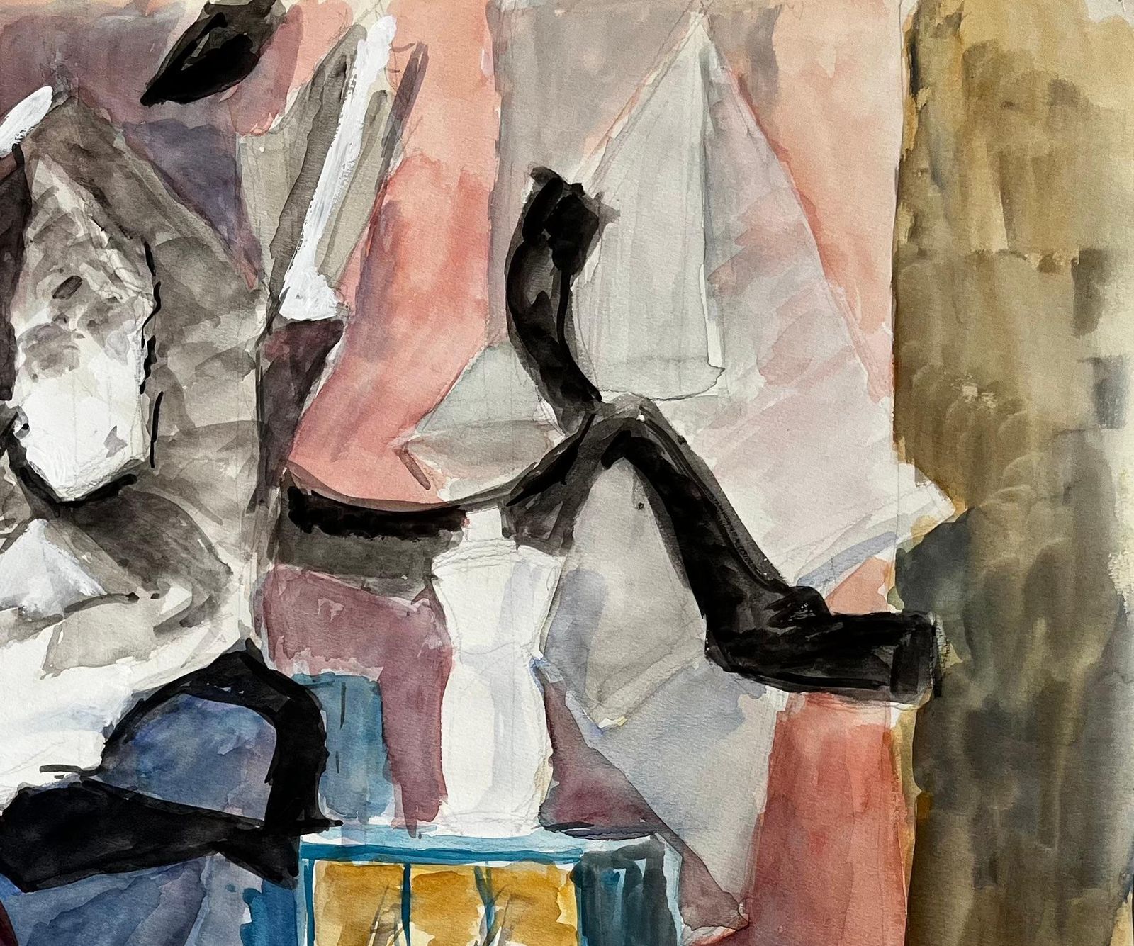 Guy Nicodfrench Cubist Still Life With Bottles Draped Cloth And Abstract Background photo Art