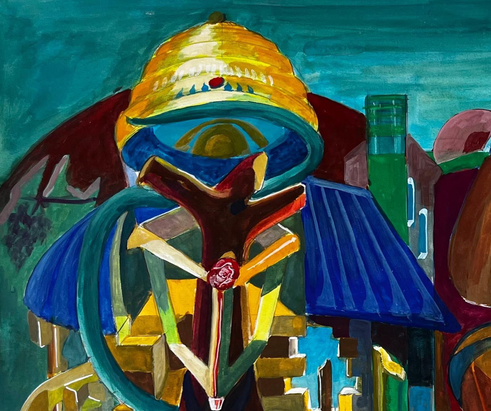 Guy Nicodcubist Surrealist Architectural Fantasy With Abstract Domes French Gouache photo for sale