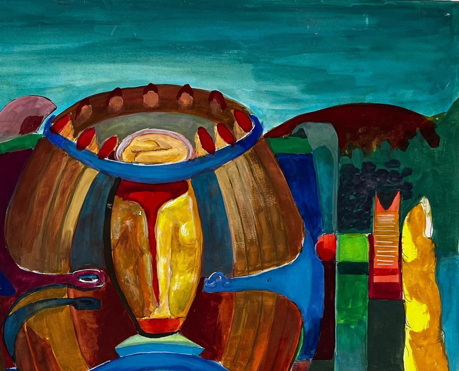Guy Nicodcubist Surrealist Architectural Fantasy With Abstract Domes French Gouache photo 571.0
