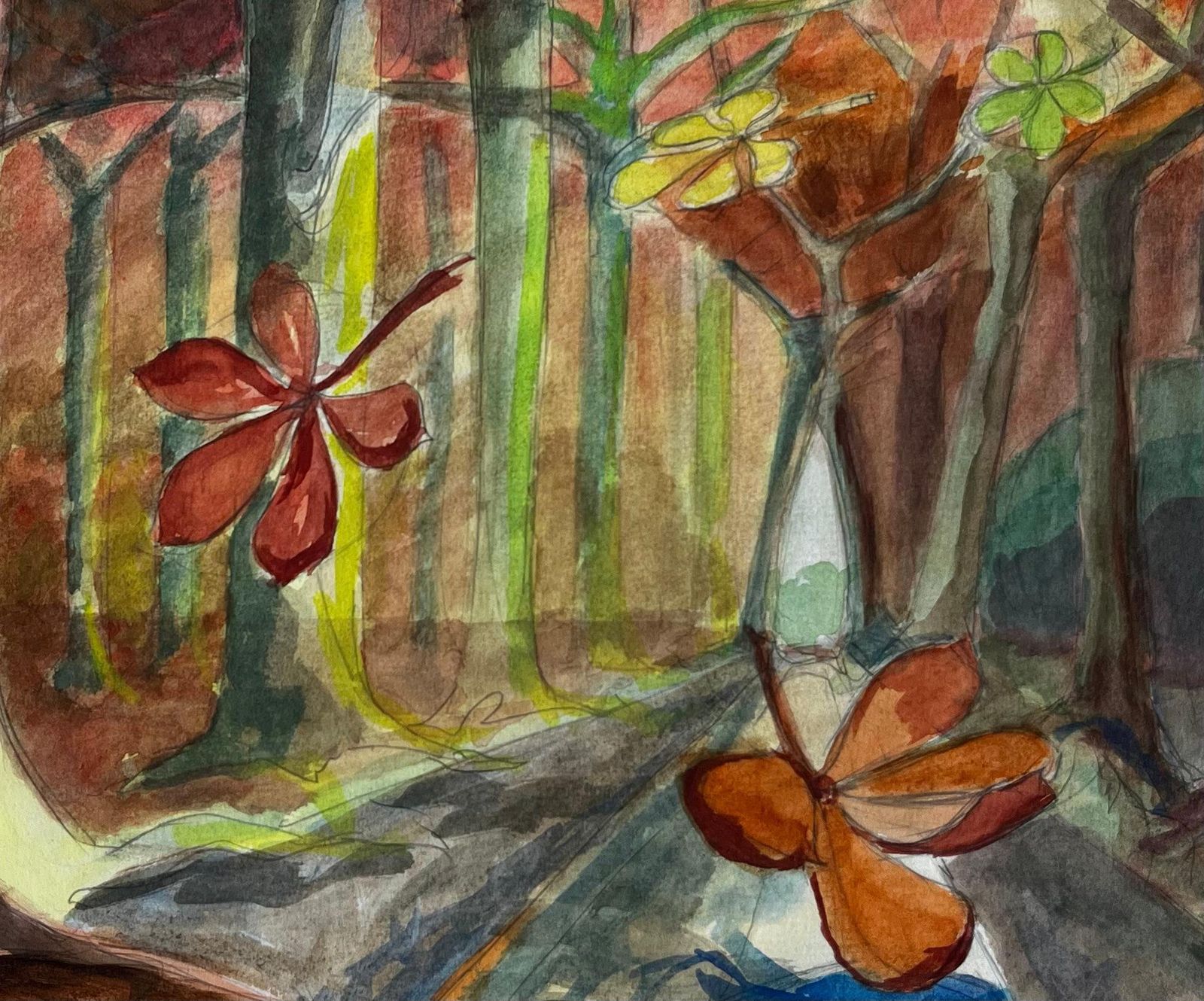 Guy Nicodcubist Gouache Autumn Forest Landscape With Trees And Falling Leaves photo buy