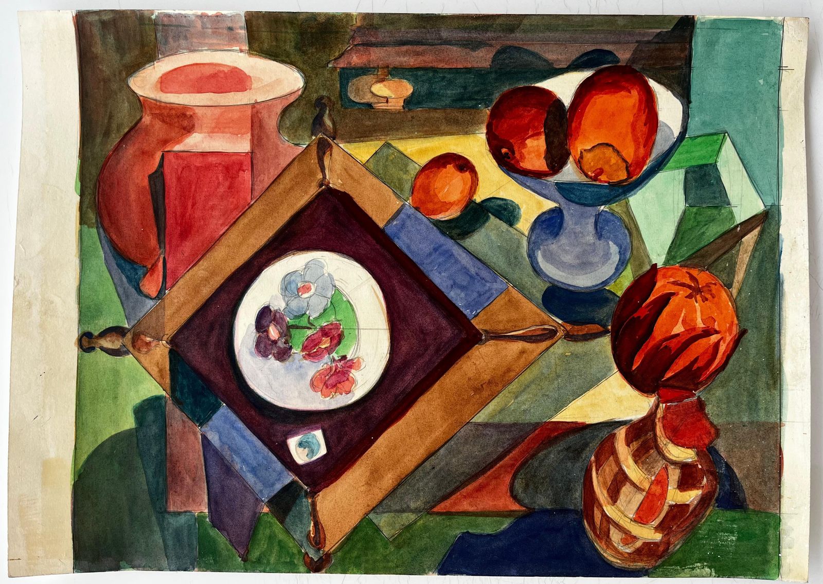 Guy Nicod Cubist Abstract Still Life With Vase Fruit photo furniture
