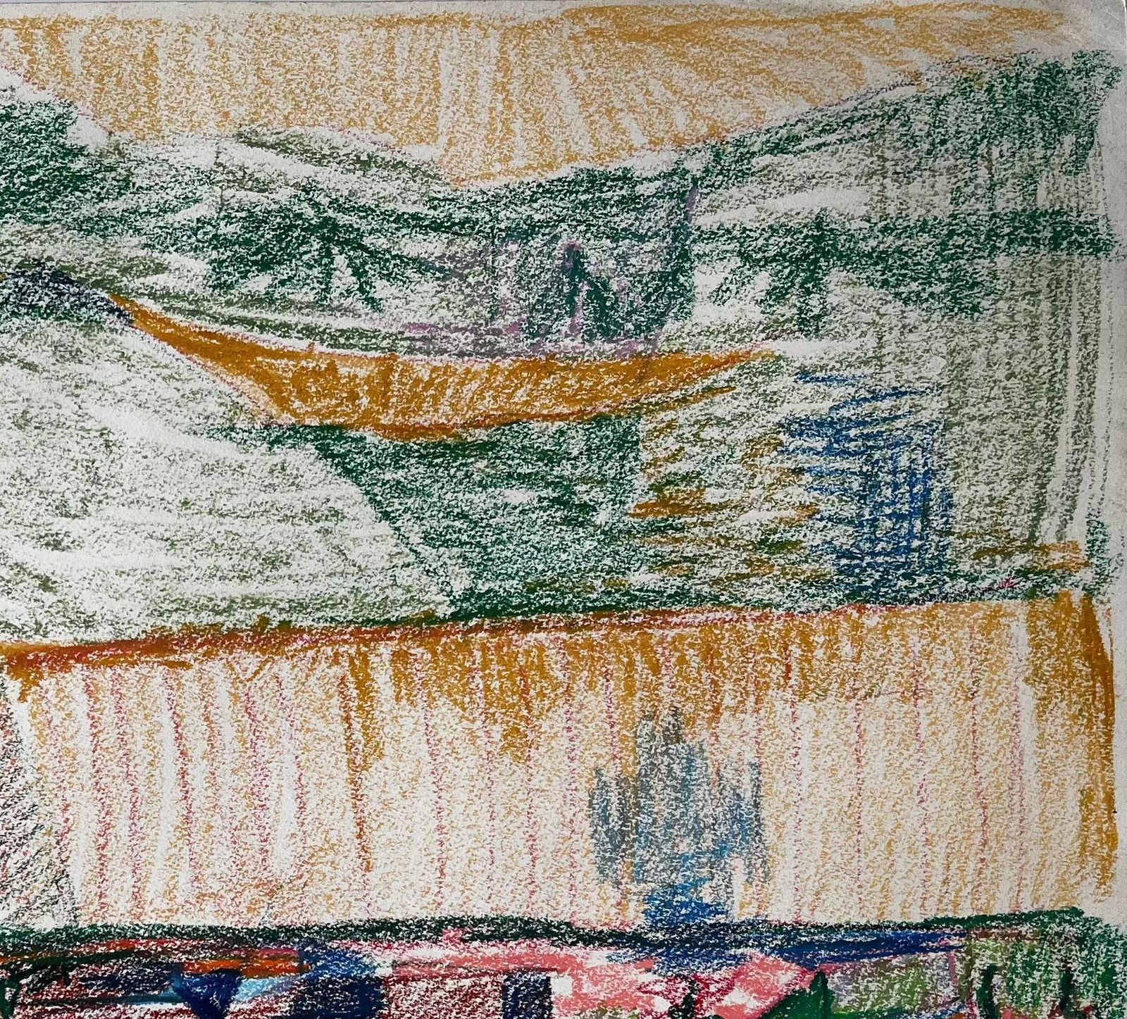 Guy Nicodabstract French Village With Colourful Rooftops And Mountain Landscape Drawing photo 580.0