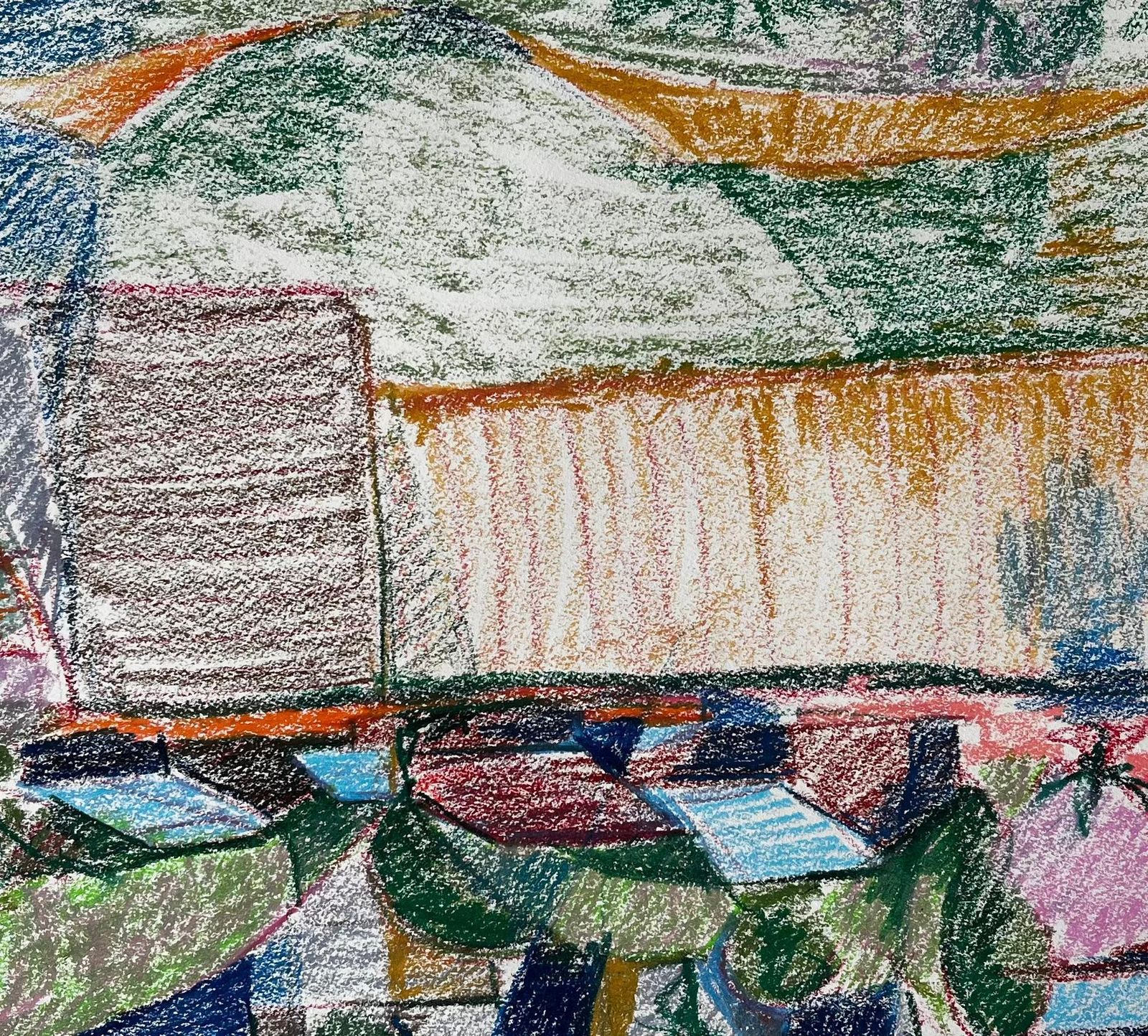 Guy Nicodabstract French Village With Colourful Rooftops And Mountain Landscape Drawing photo vinterior