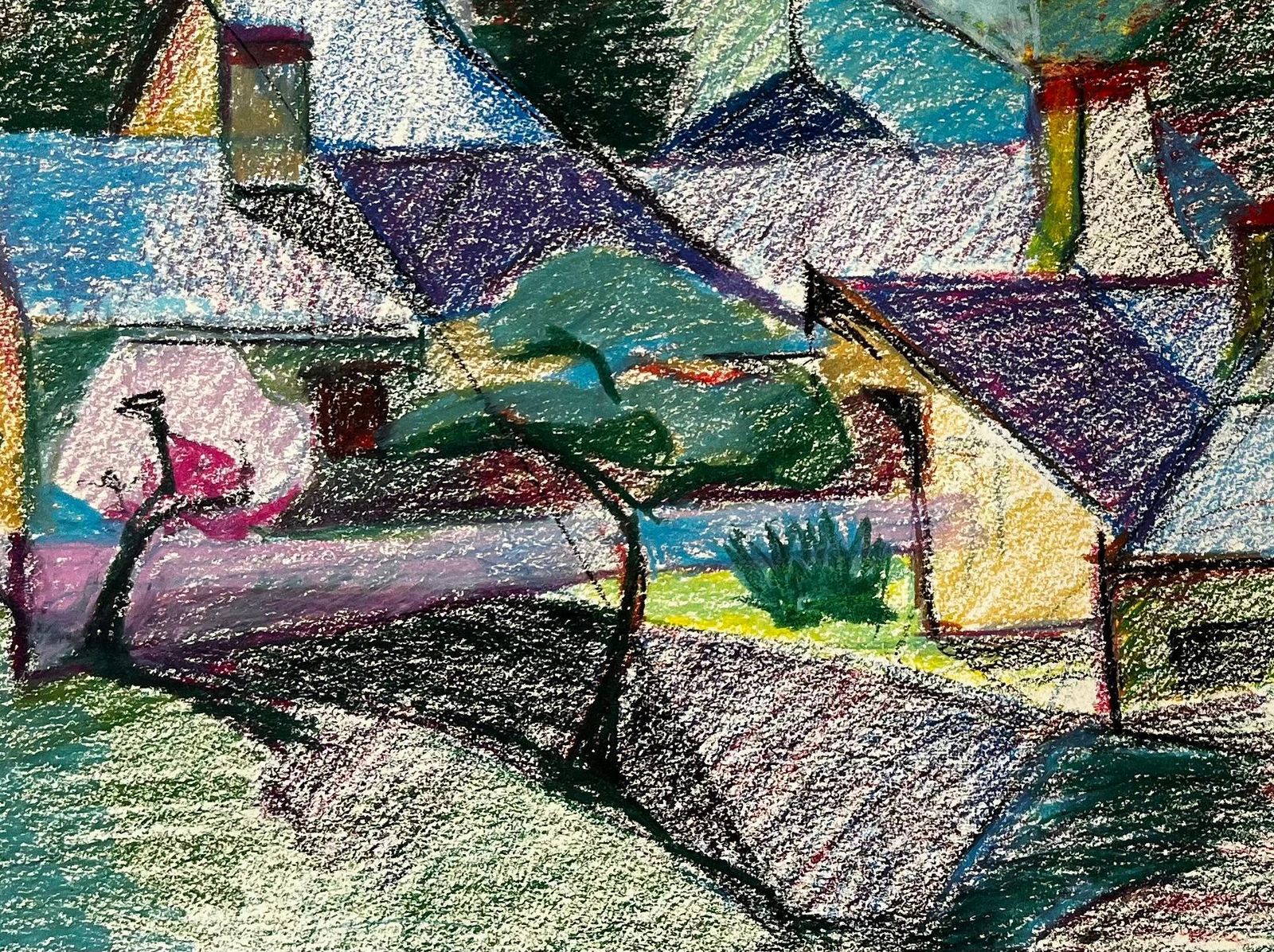 Guy Nicodfrench Village With Steeples And Pine Trees Colourful Pastel Landscape Drawing photo buy