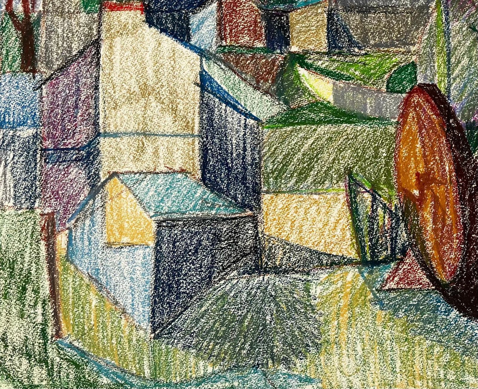 Guy Nicodcolourful French Farmyard Scene With Tree Trunks And Mountain View Drawing photo vinterior