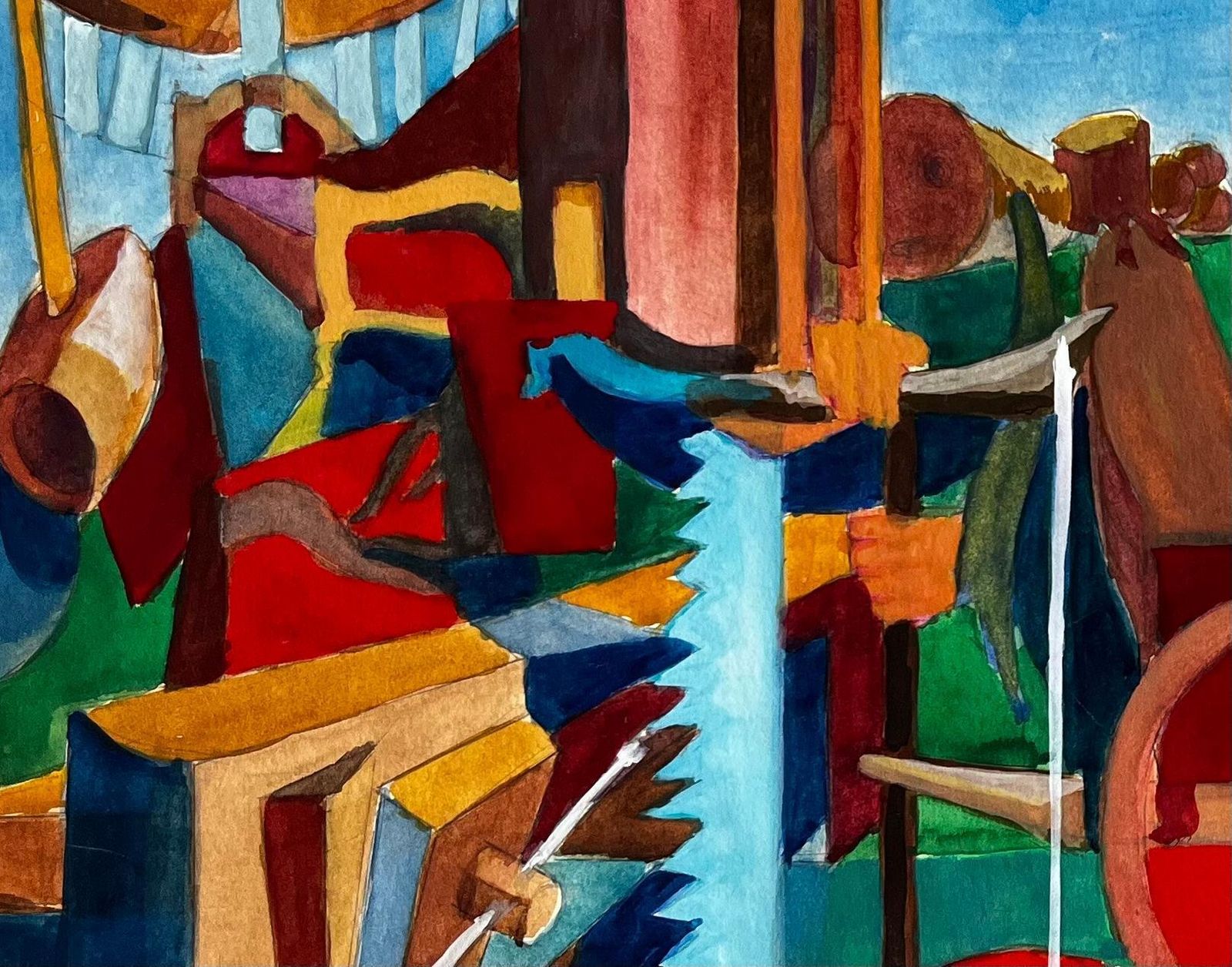 Guy Nicod Cubist Harbour Scene With Boats Nets And Fishing Equipment photo buy