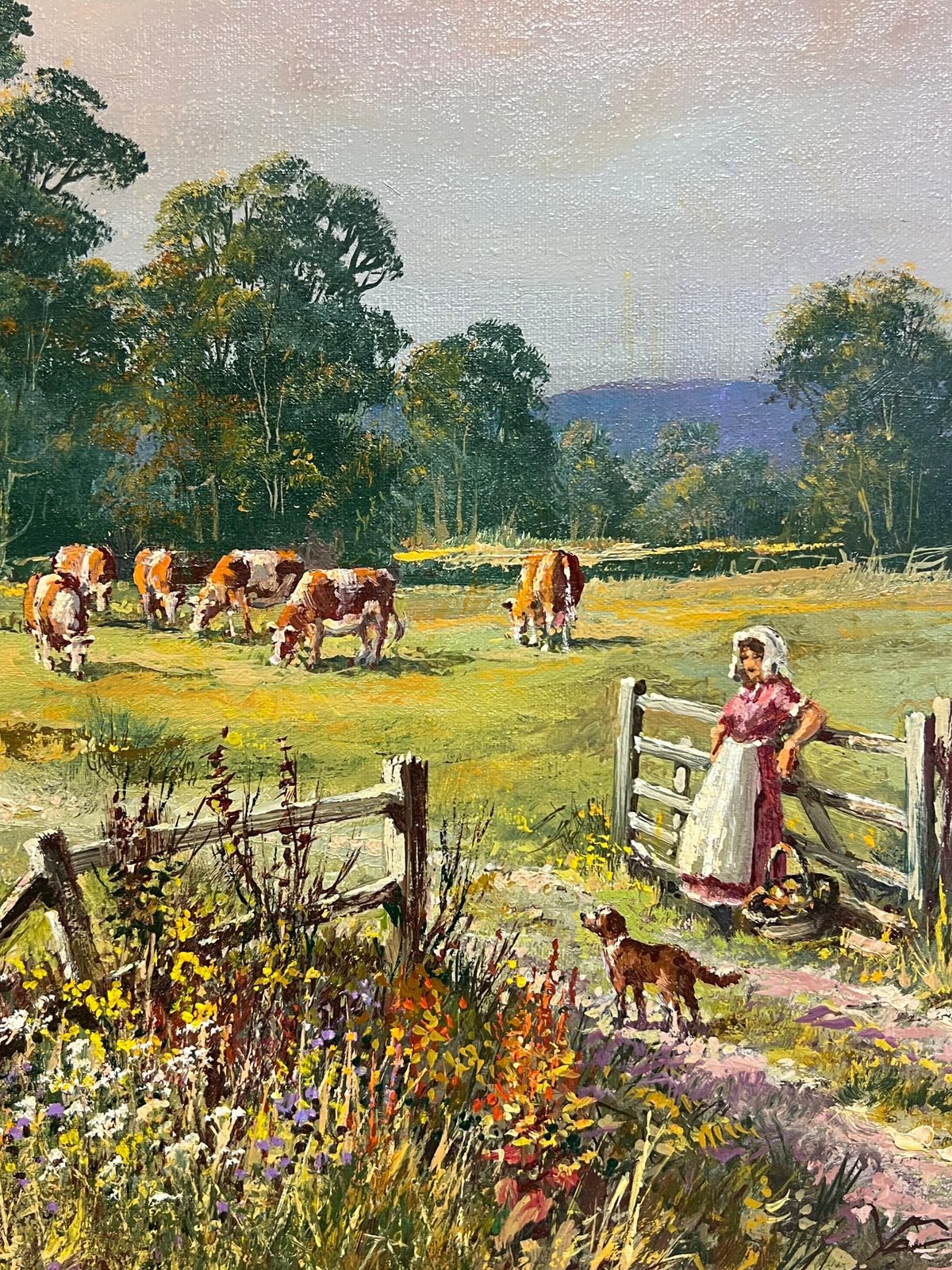 Don Vaughanlarge Traditional English Summer Pastoral Cattle River Landscape Oil Painting photo vinterior