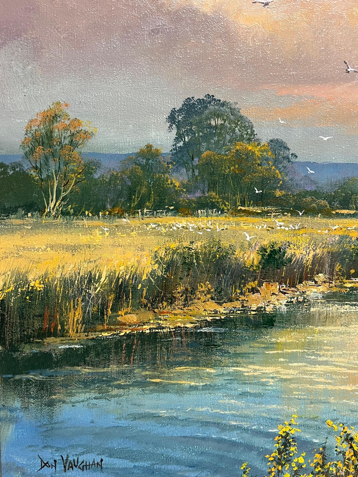 photo for sale Don Vaughanlarge Traditional English Summer Pastoral Cattle River Landscape Oil Painting
