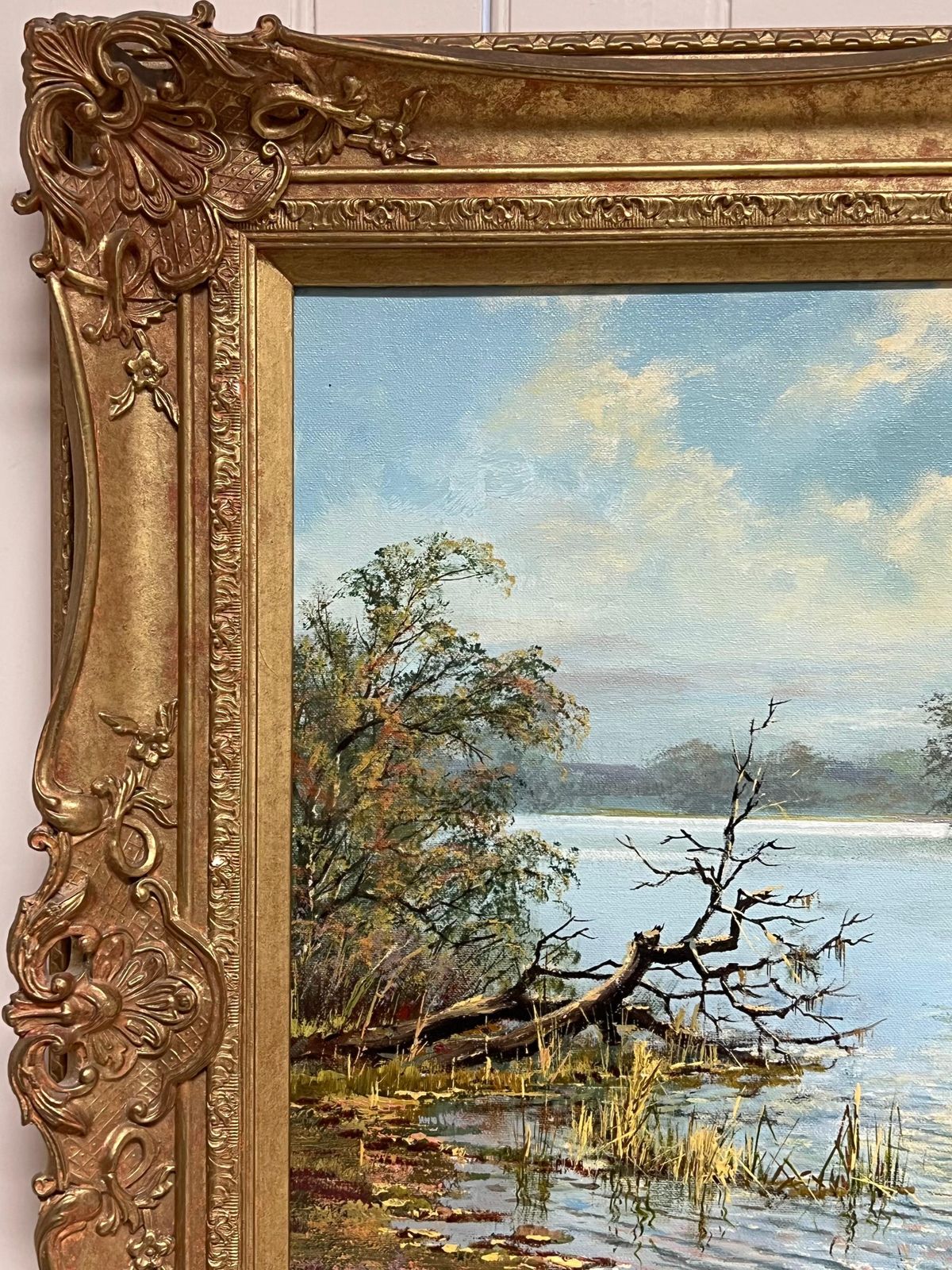 Don Vaughanlarge Traditional English Summer River Landscape Oil Painting Swans Cygnets photo for sale