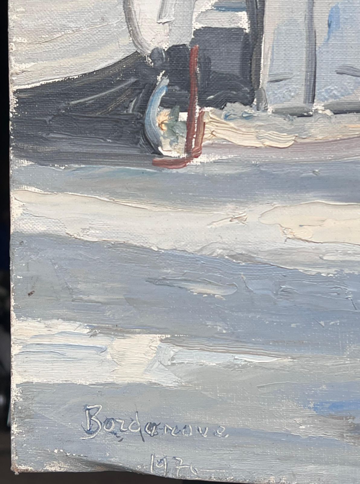 Georges Bordonovemisty Grey Boats Resting At The Still Harbour French Impressionist Oil Painting1970 photo Art