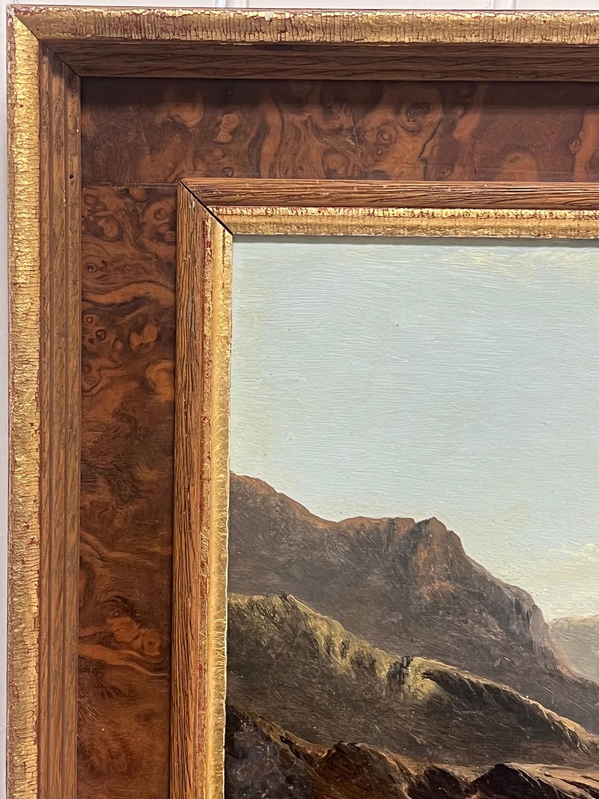 photo furniture Charles Leslie Fine Victorian Signed Oil Welsh Mountains Lake Panoramic North Wales Landscape1882