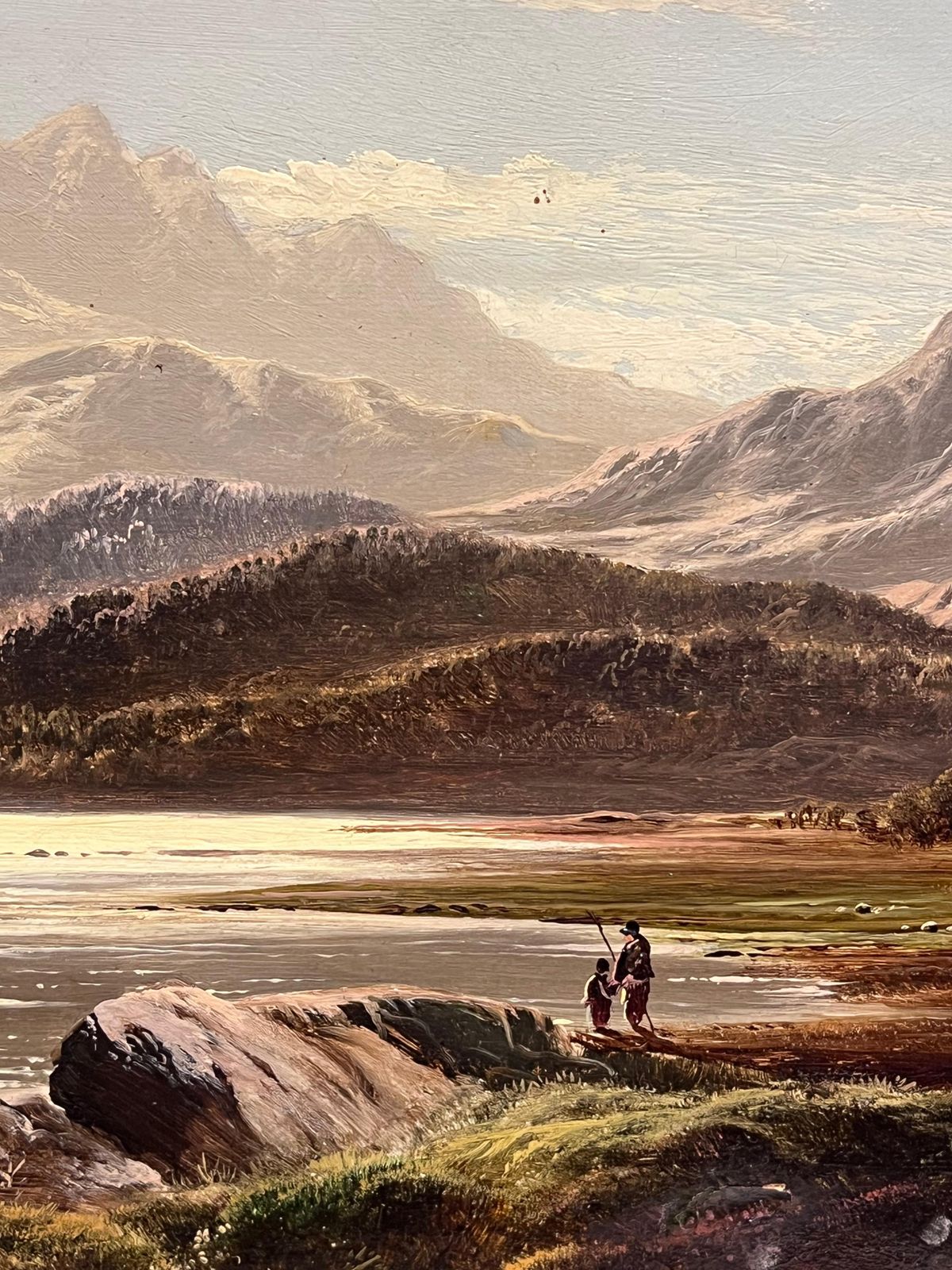 Art Charles Leslie Fine Victorian Signed Oil Welsh Mountains Lake Panoramic North Wales Landscape1882 photo