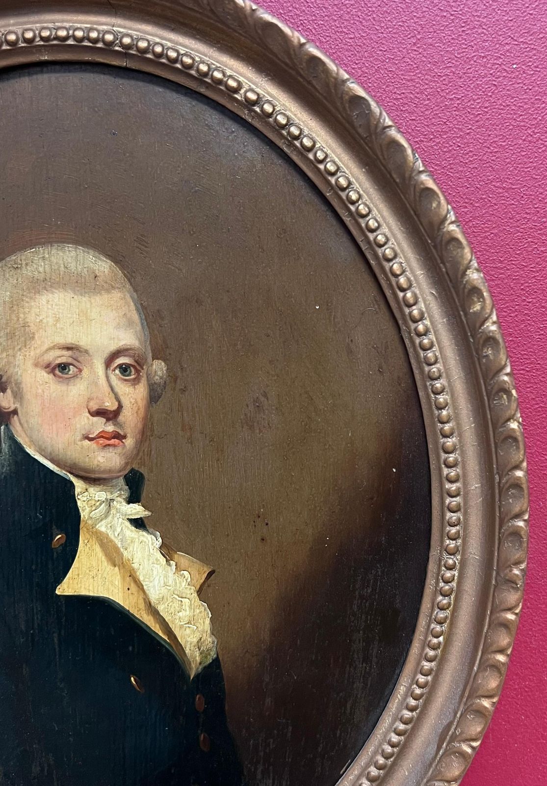 Antique English Schoolfine 1800's English Oil On Panel Portrait Of A Georgian Gentleman In Oval Frame photo for sale