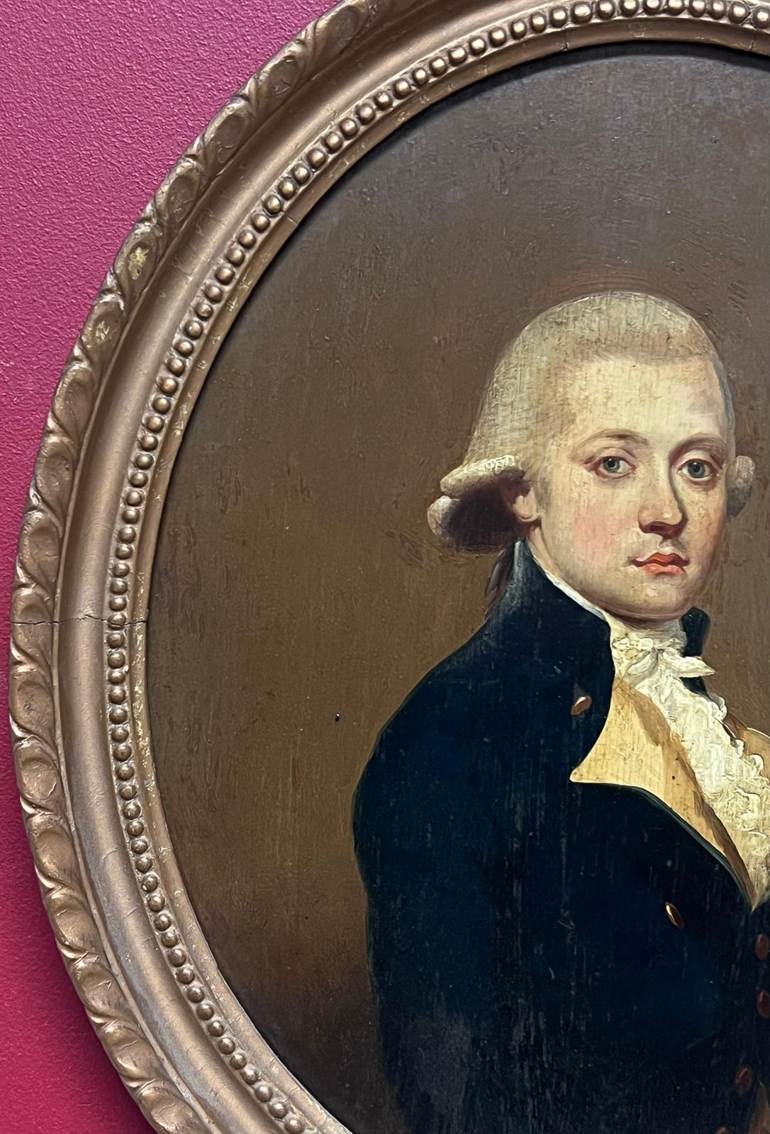 Antique English Schoolfine 1800's English Oil On Panel Portrait Of A Georgian Gentleman In Oval Frame photo buy