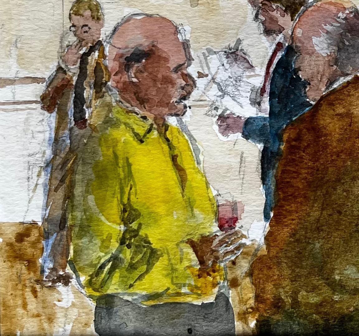Anthony Herbertprivate View Gallery Scene With Art Lovers And Paintings On Display Watercolour photo for sale