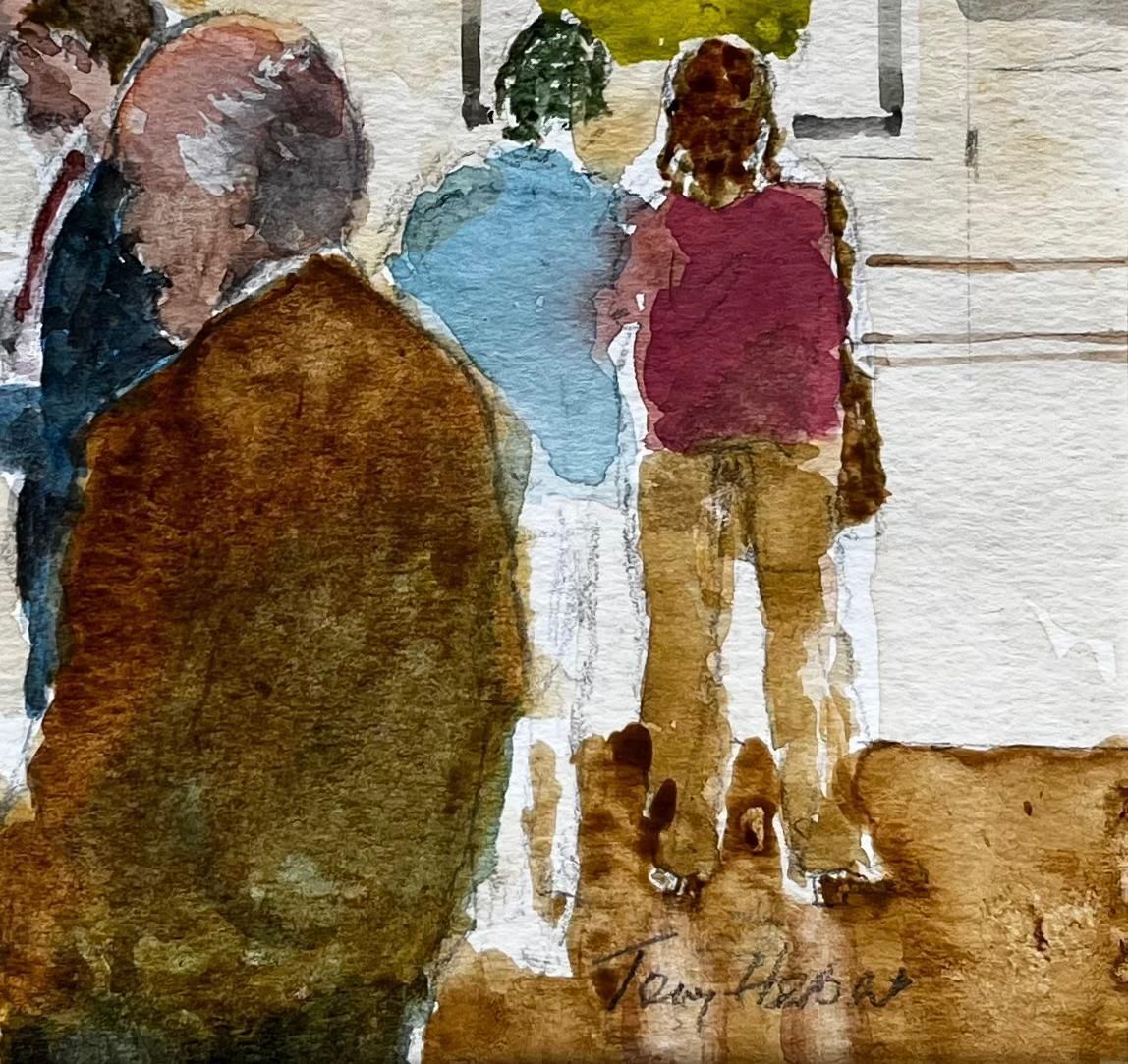 Anthony Herbertprivate View Gallery Scene With Art Lovers And Paintings On Display Watercolour photo Art
