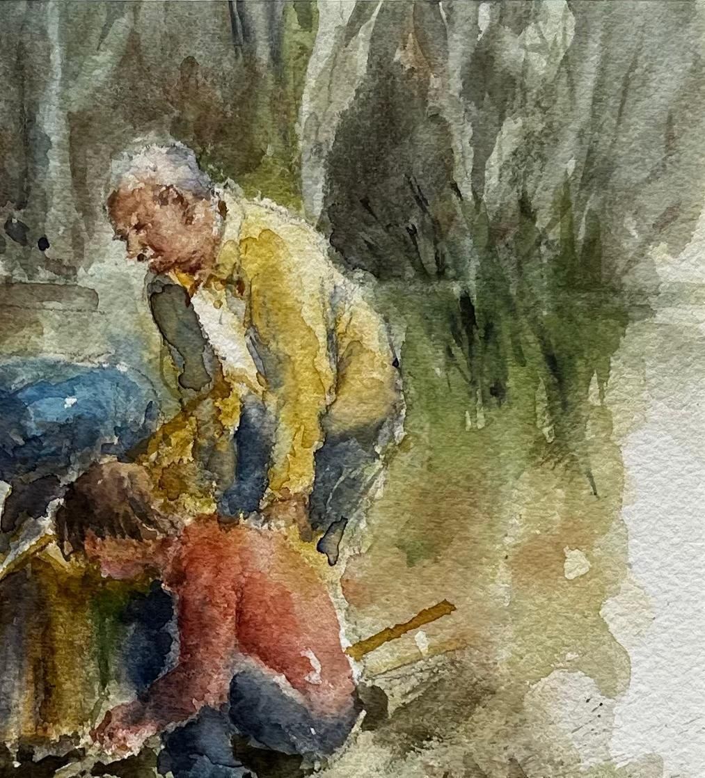 Anthony Herberttadpoling Ruislip Children Pond Dipping With Nets Original British Watercolour photo Art