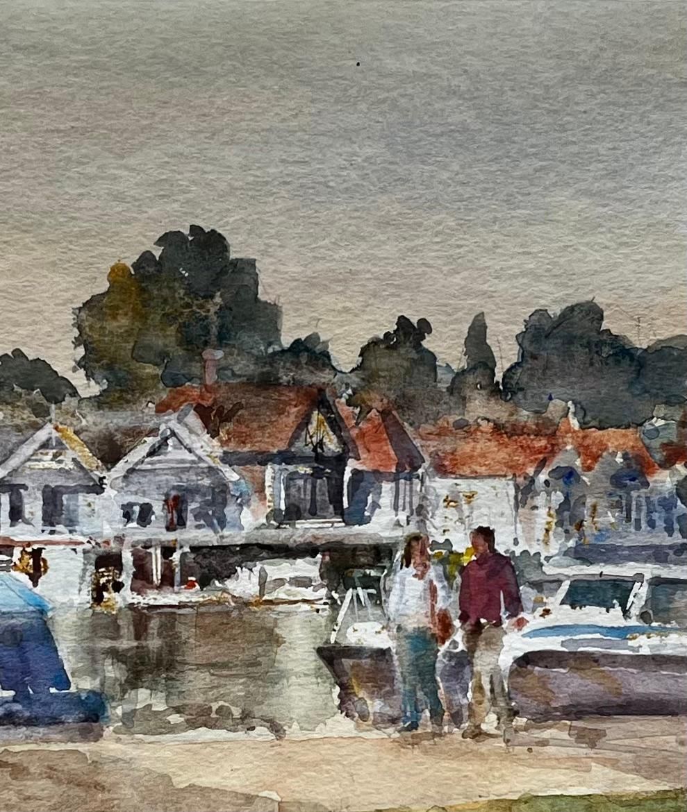 Anthony Herberthenley Boathouses With Walkers And River Boats Original Thames Watercolour photo 392.0