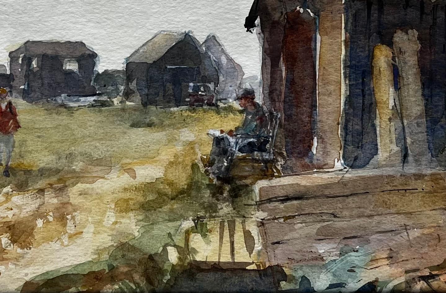 Anthony Herbertthe Ferryman Walberswick With Figures And Huts Original Suffolk Watercolour photo for sale