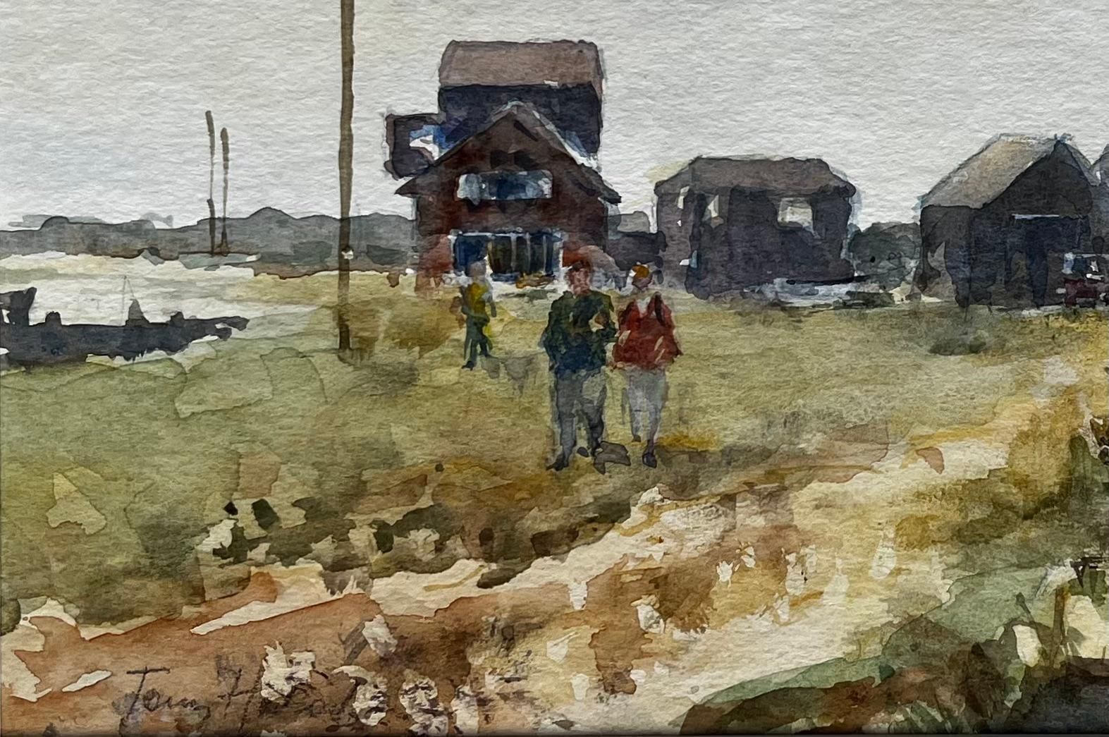 Anthony Herbertthe Ferryman Walberswick With Figures And Huts Original Suffolk Watercolour photo 403.0