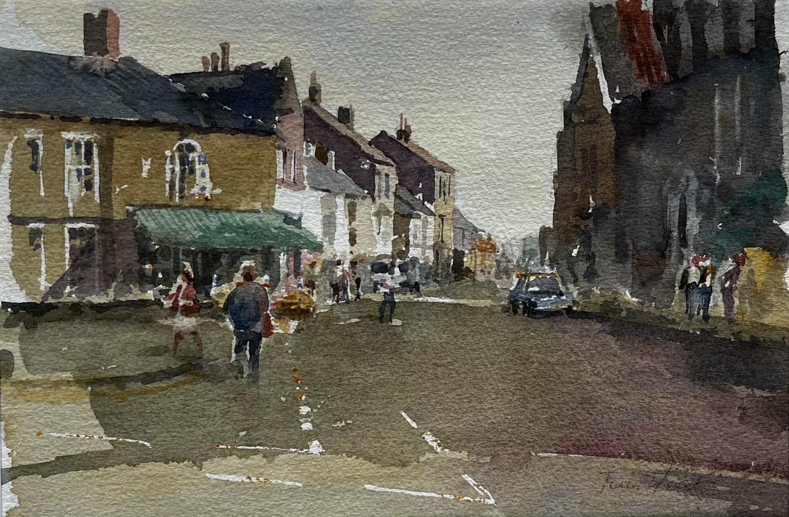 Anthony Herberttowards The Sea At Southwold With Church And High Street Figures Watercolour