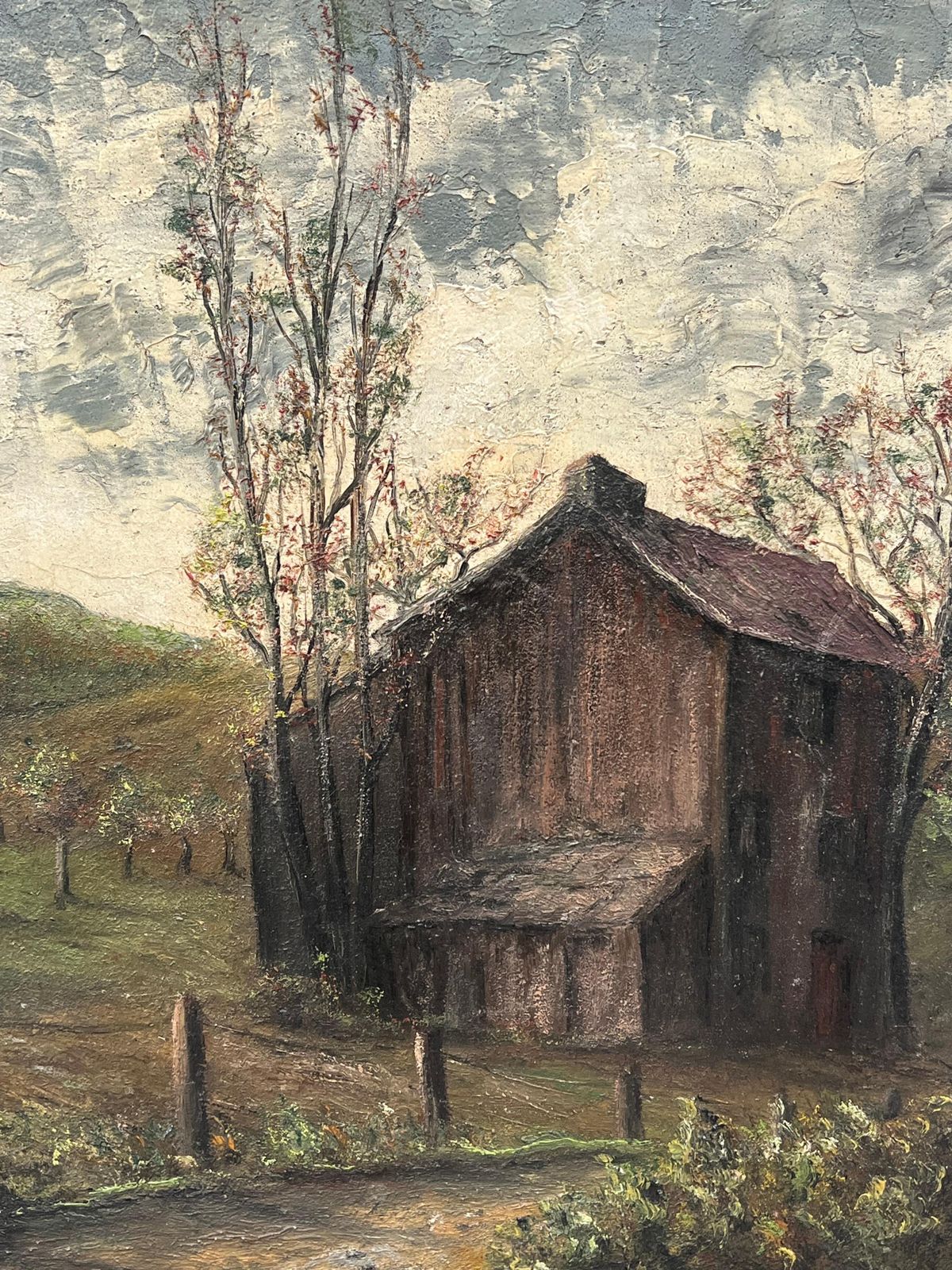Jean Fouriebrown Wooden Chalet Hut In Olive Grove Field Landscape Oil Painting photo Art