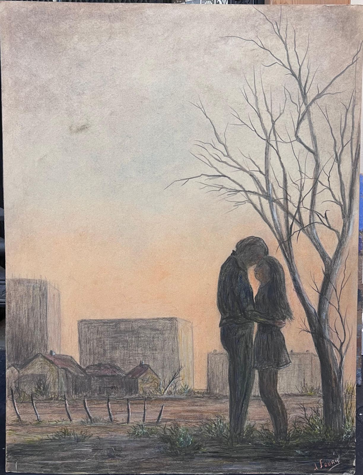 Jean Fouriecouple In Intimate Moment In Winter Fields Landscape Painting photo furniture