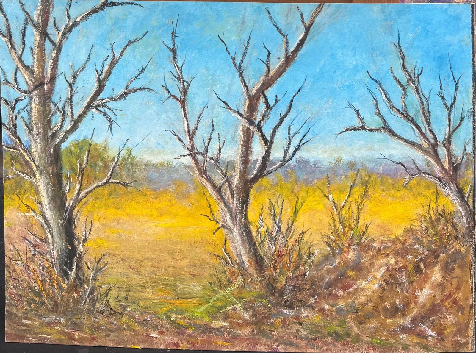 Jean Fouriebare Winter Trees In Golden Field Blue Sky Landscape Oil Painting photo furniture