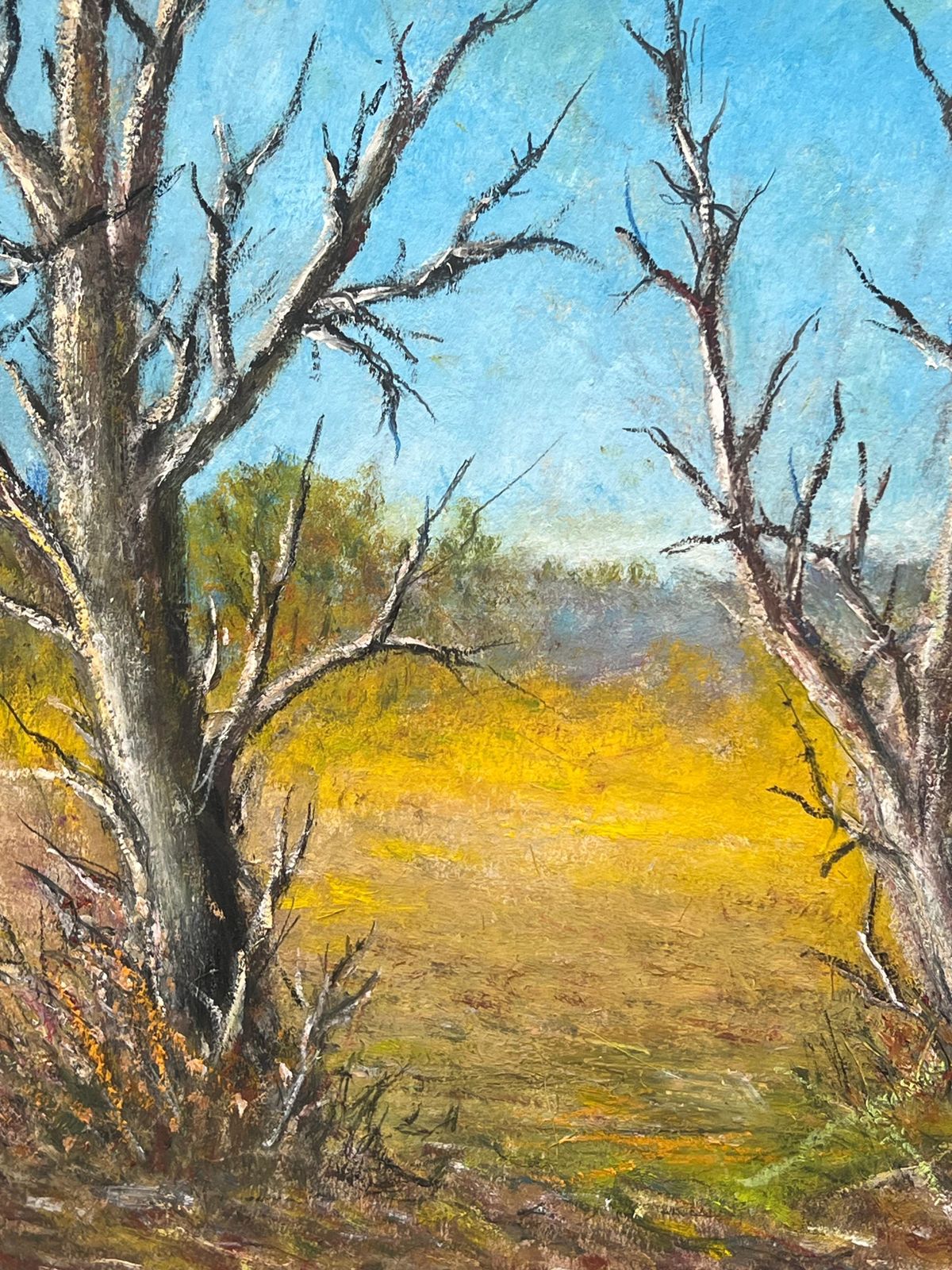 Jean Fouriebare Winter Trees In Golden Field Blue Sky Landscape Oil Painting photo for sale