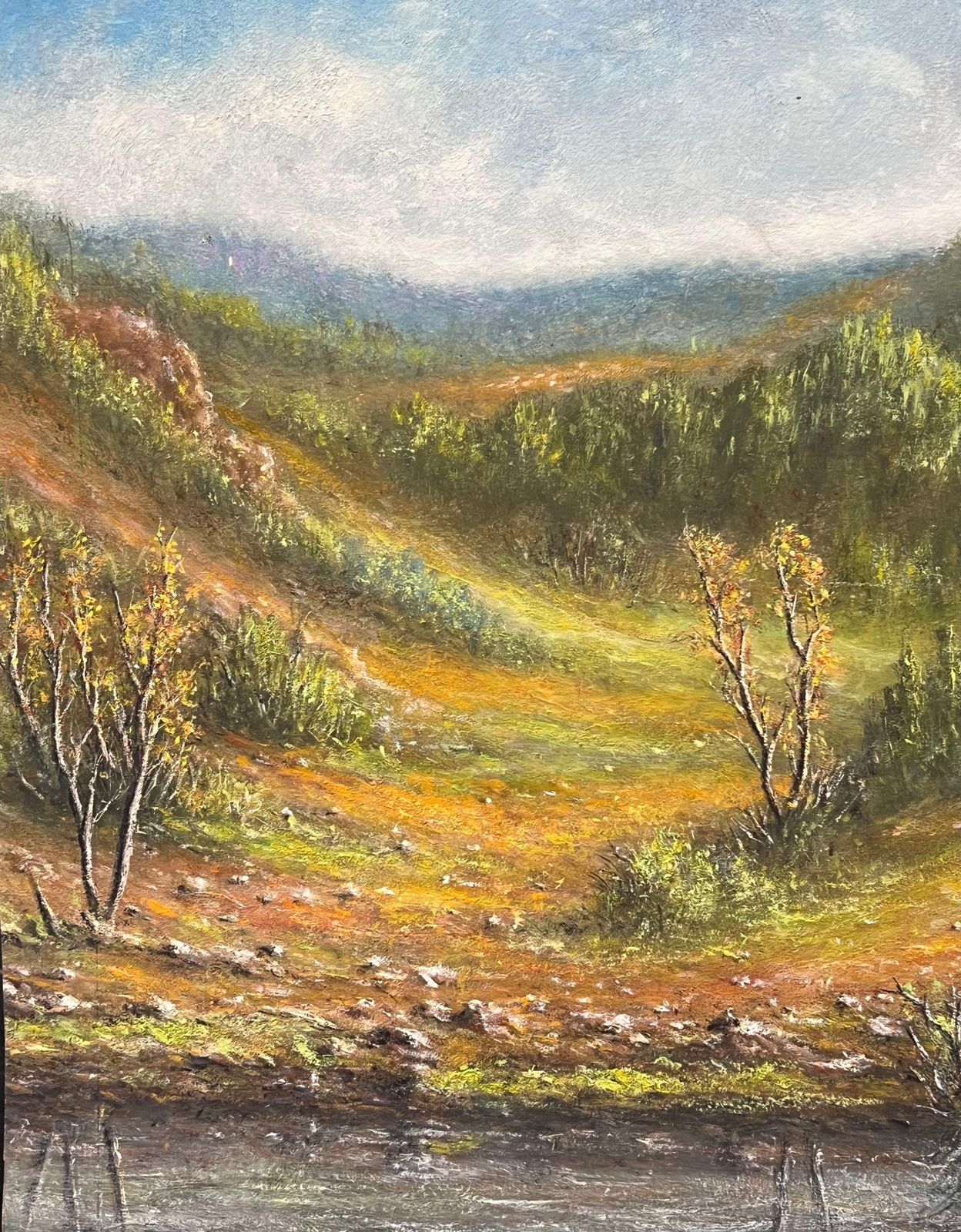 Jean Fourieautumnal Green And Orange Riverside Valley Oil Landscape Painting photo Art