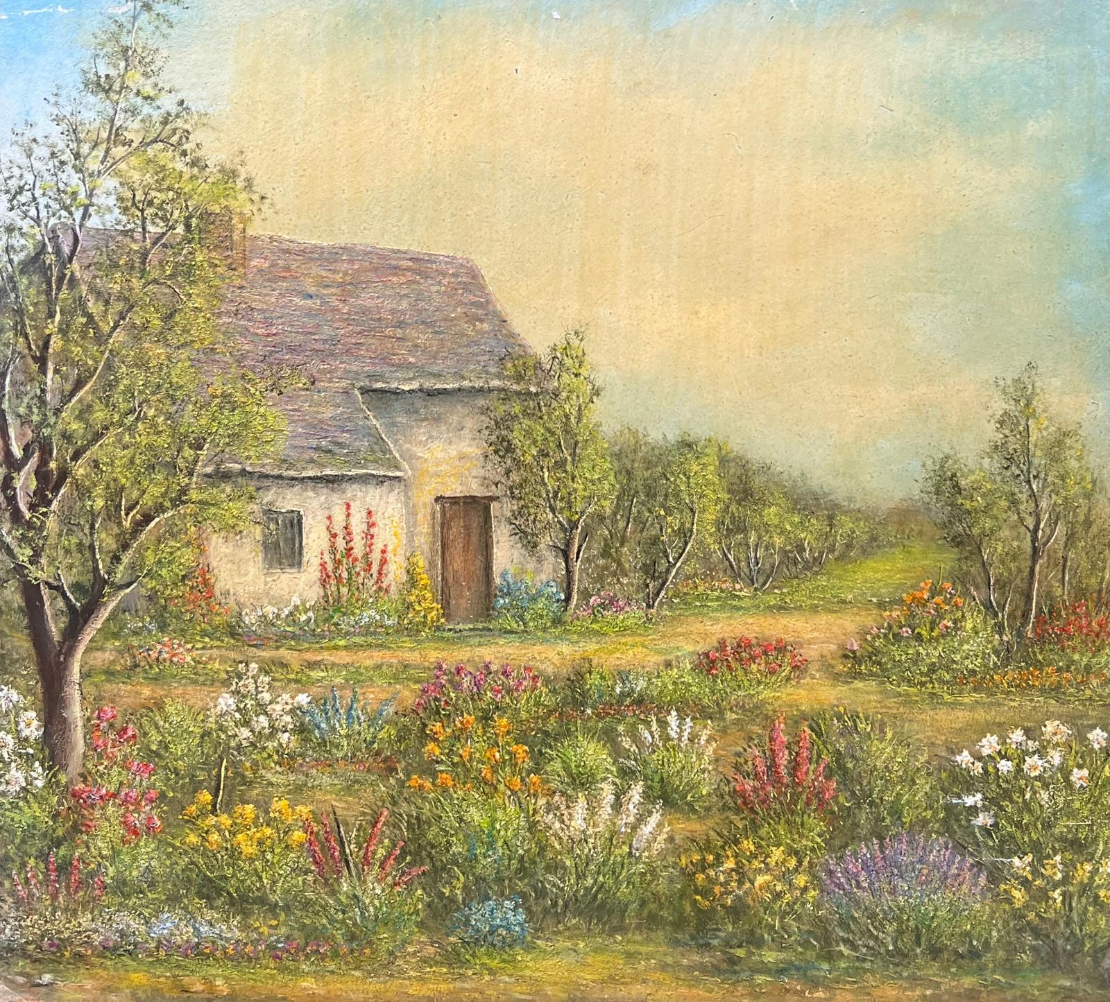 Jean Fouriefarm House Cottage Nestled In The Flower Meadows Oil Landscape Painting