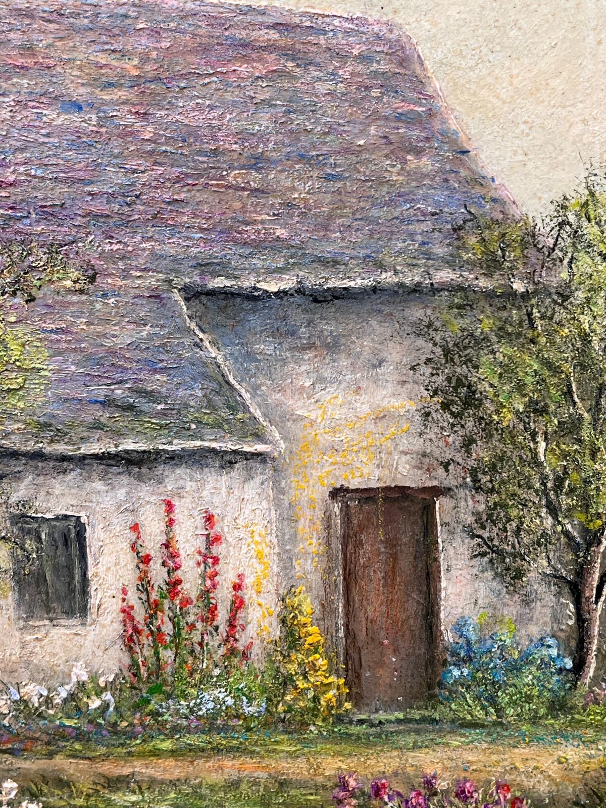 Jean Fouriefarm House Cottage Nestled In The Flower Meadows Oil Landscape Painting photo vintage