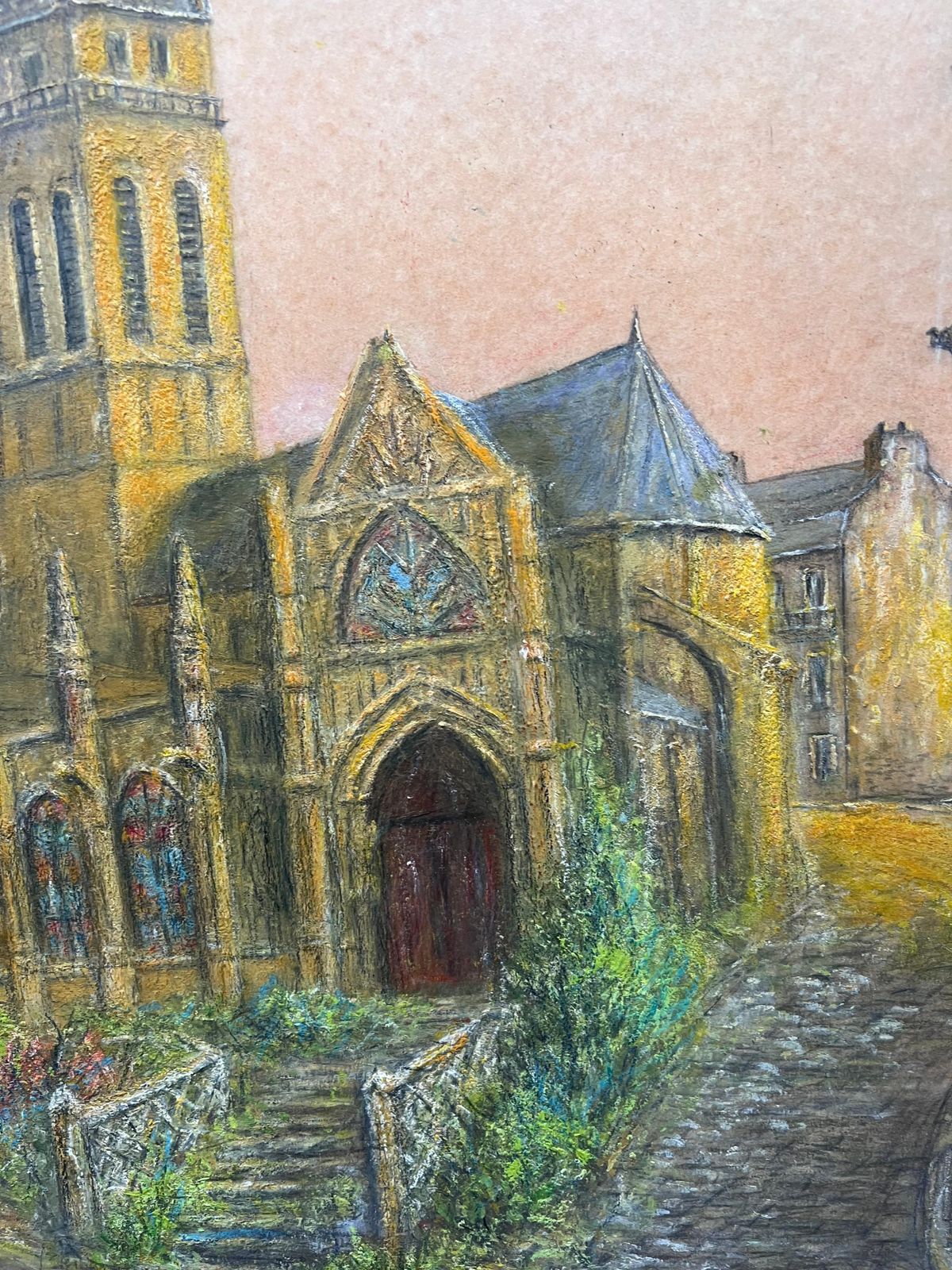 Jean Fouriespine Church Nestled In The Village Town Oil Landscape Painting photo vintage